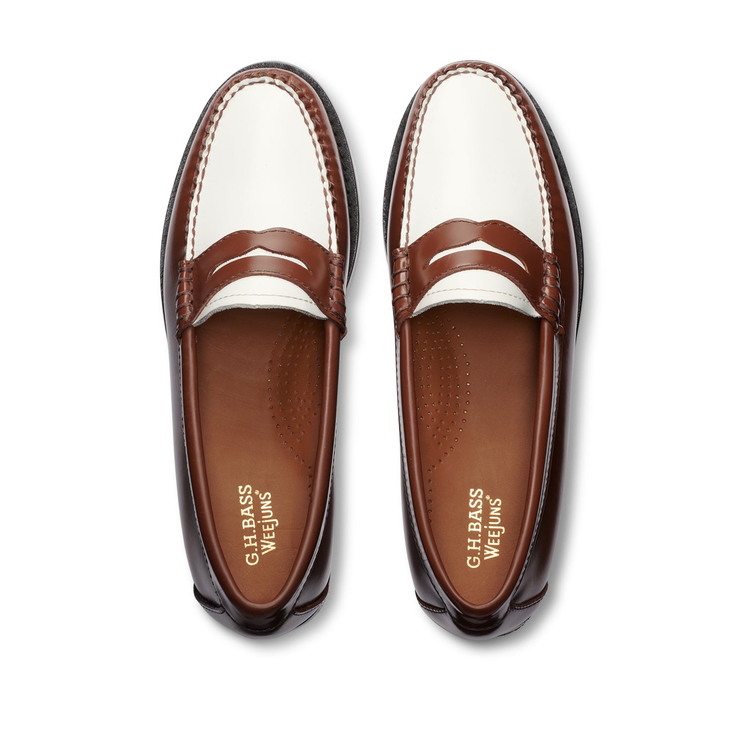 G.H. Bass Women's Whitney Weejun Penny Loafers in Whiskey & White | Genuine Leather Slip-On Shoes for Women | Perfect for Office, Casual Wear & Travel
