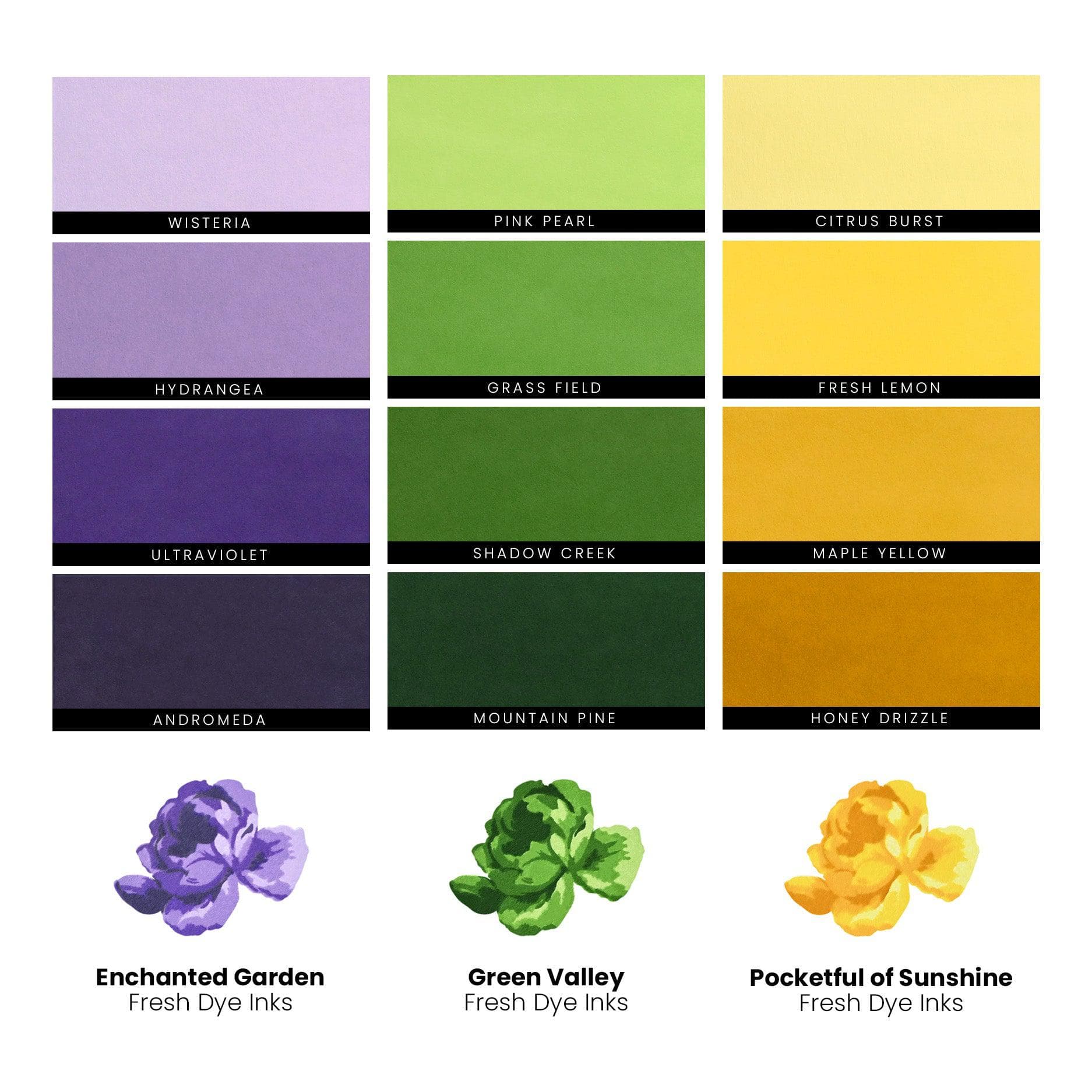Forest Fantasy Fresh Dye Ink Full Release Bundle - Premium Watercolor Ink Set for Artists & Calligraphy - Perfect for Painting, Scrapbooking & DIY Crafts