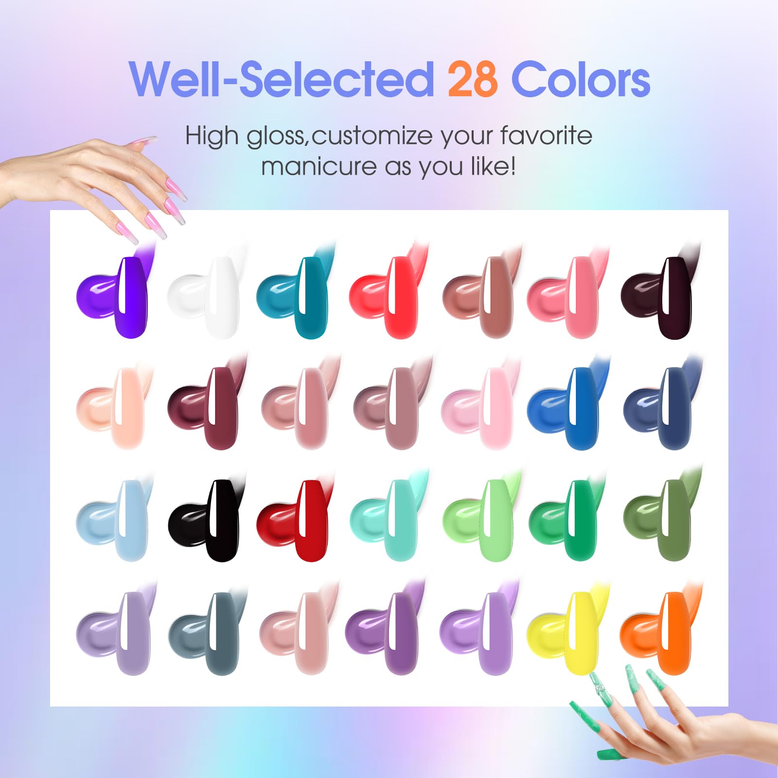 ROSALIND 28 Colors Poly Nail Gel Kit with Mini UV Lamp - Professional Clear & Neon Gel Polish Starter Set for DIY Nail Art | Perfect for Beginners, Halloween, Spring & Summer Manicures | Home Salon & Party Nail Care Essentials