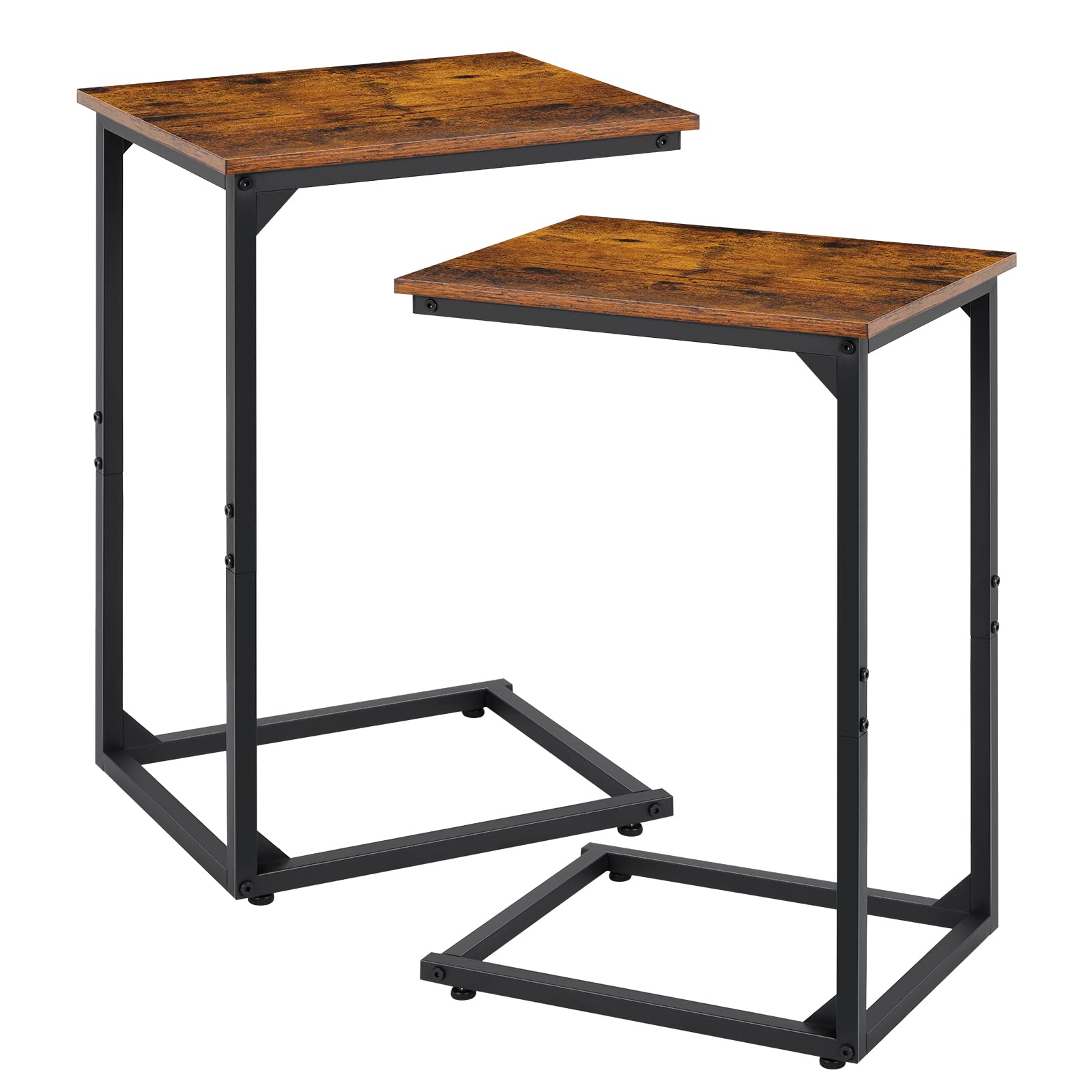 Rustic Brown C-Shaped Side Table Set of 2 - Sofa End Table for Living Room & Bedroom - Perfect for Small Spaces, Reading Nooks, and Coffee Table Alternatives