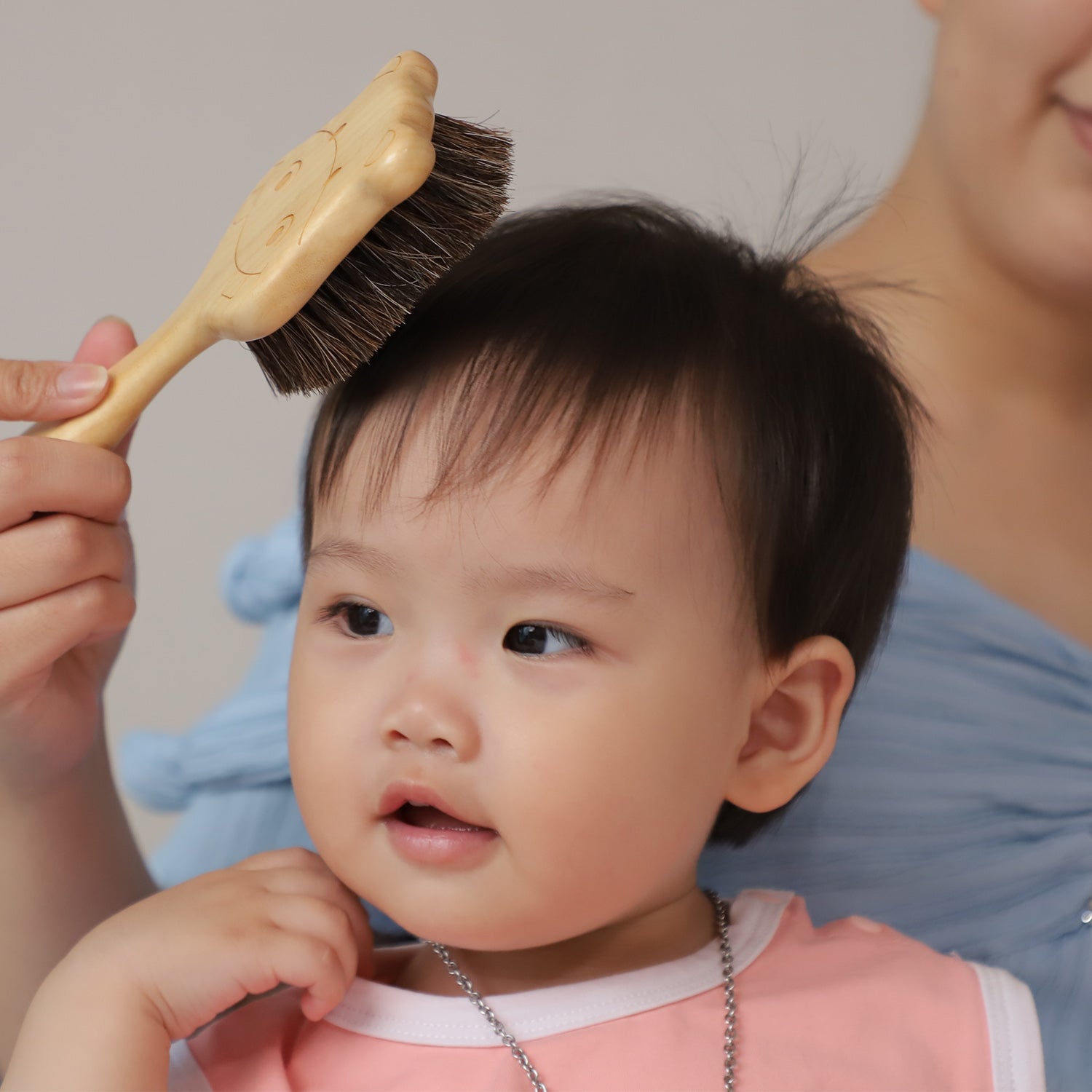 Natural Horsehair Baby Hair Brush - Gentle Cow Pattern Design for Newborns & Toddlers - Perfect for Daily Grooming, First Haircut Keepsake & Photo Shoots