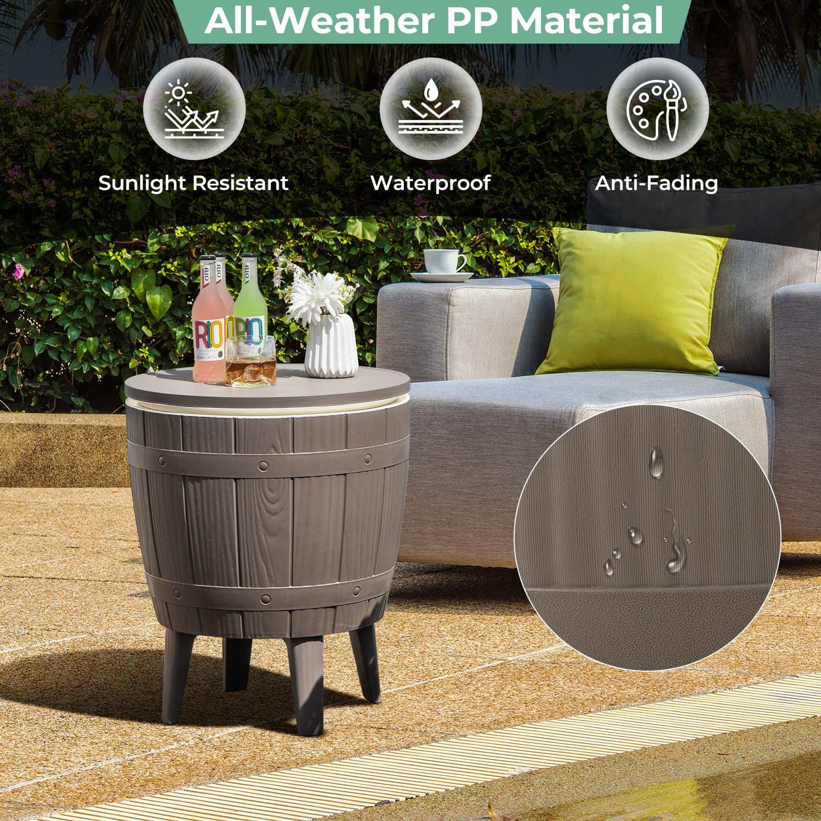 Giantex 10 Gallon Outdoor Cooler Side Table with Drainage Plug - Adjustable Height 3-in-1 Ice Cooler Cocktail Table for Beer & Wine Storage - Perfect for Patio, Deck, Pool Parties & Backyard BBQs