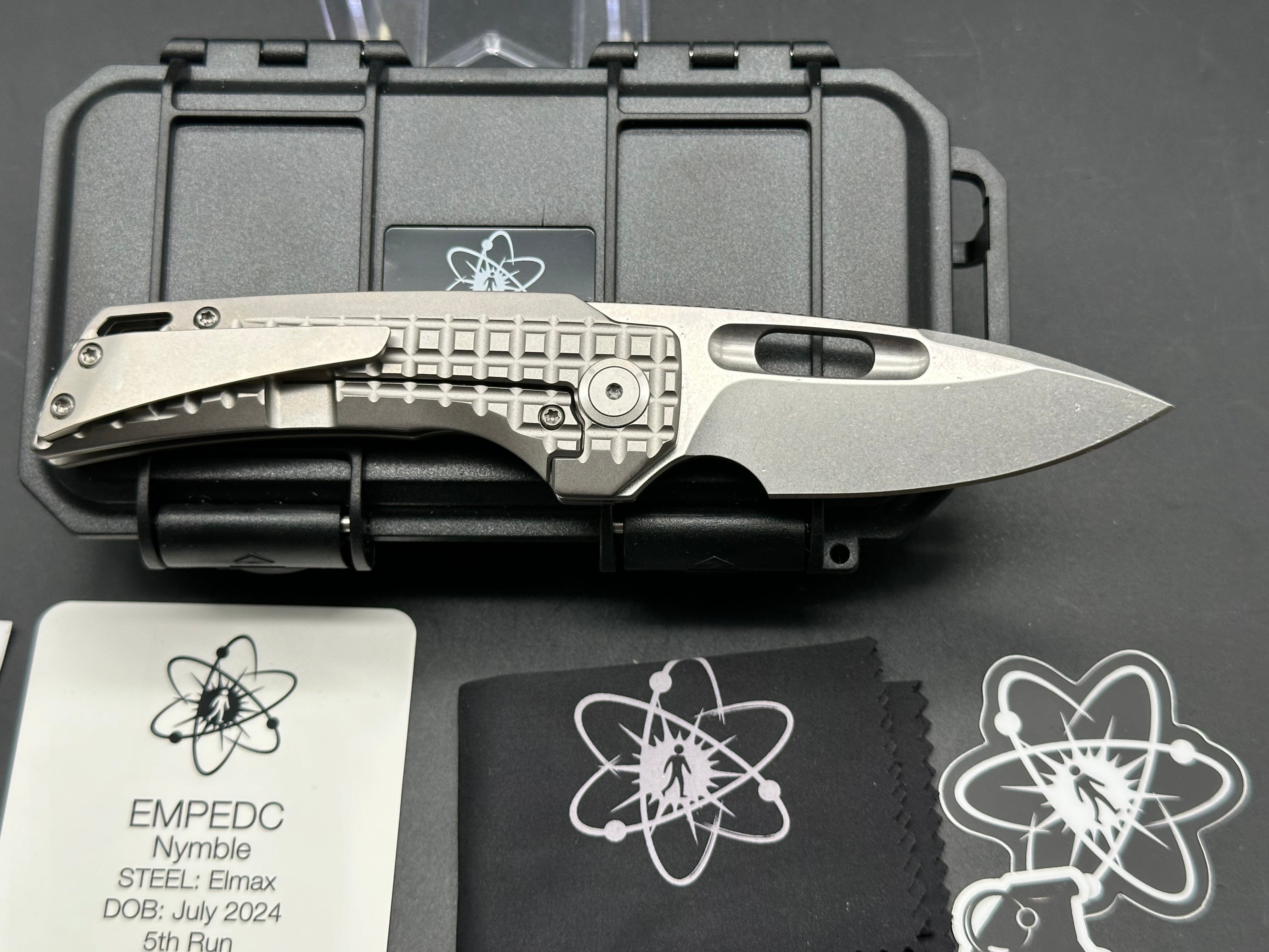 EMP EDC Nymble Folding Knife - Elmax Stonewash Blade & Titanium Frag Handle | Compact Everyday Carry Pocket Knife for Outdoor, Camping, Hiking and Survival