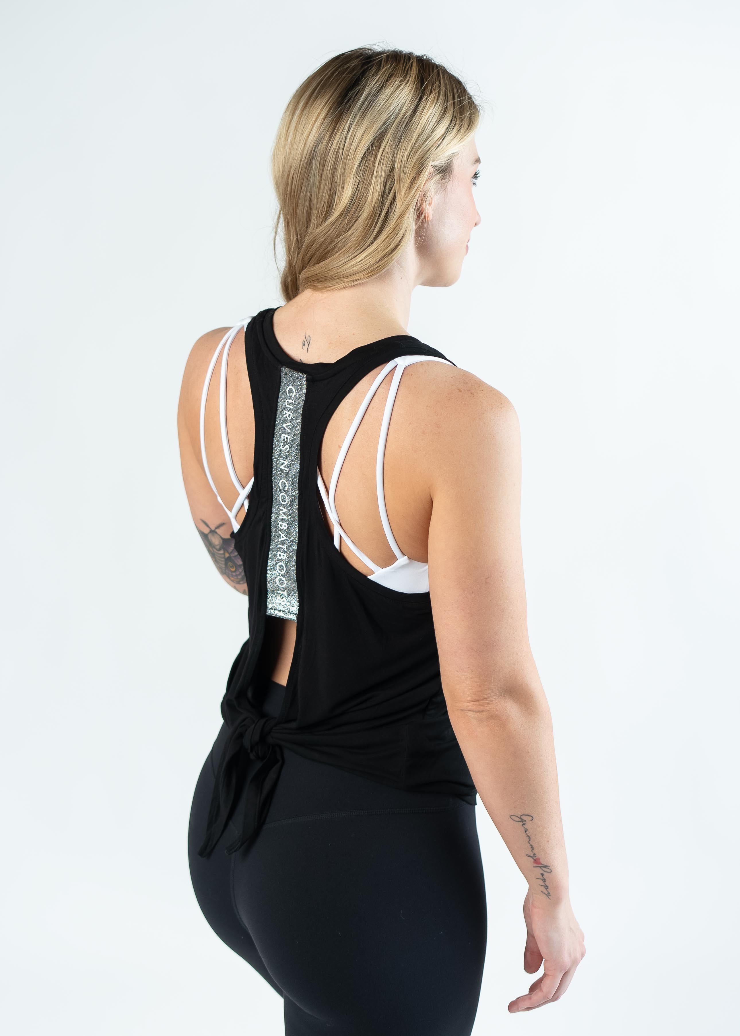 Women's Tie Back Tank Top - Black Sleeveless Shirt for Summer, Casual Wear, Beach & Yoga Outfits