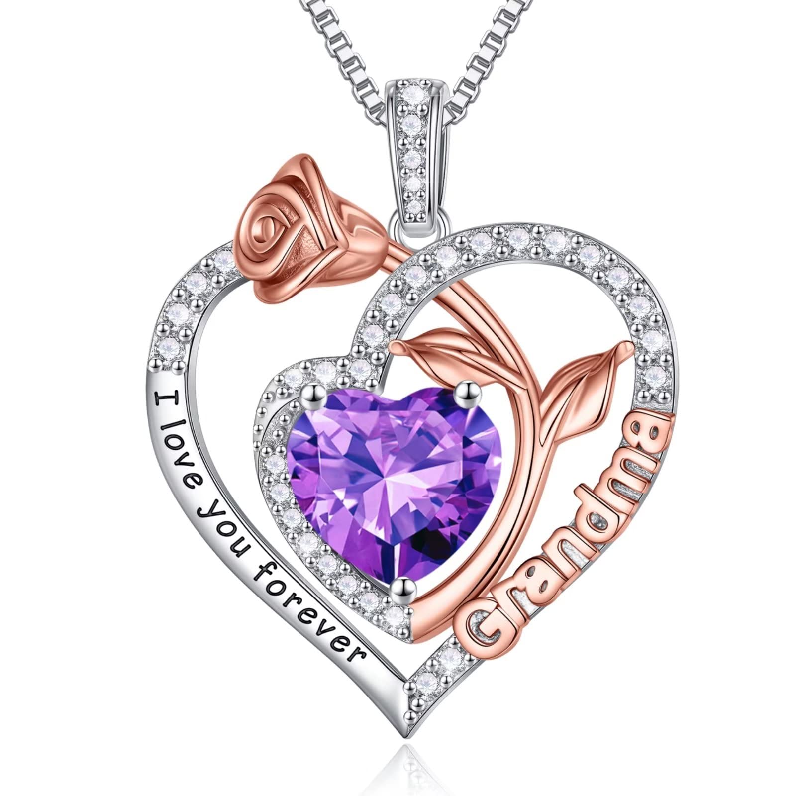 Birthstone Necklace for Grandma - 925 Sterling Silver Rose Heart Pendant, Personalized Gift for Mother's Day, Birthday, Christmas | Perfect for Nana, Mom, Grandma Jewelry & Special Occasions