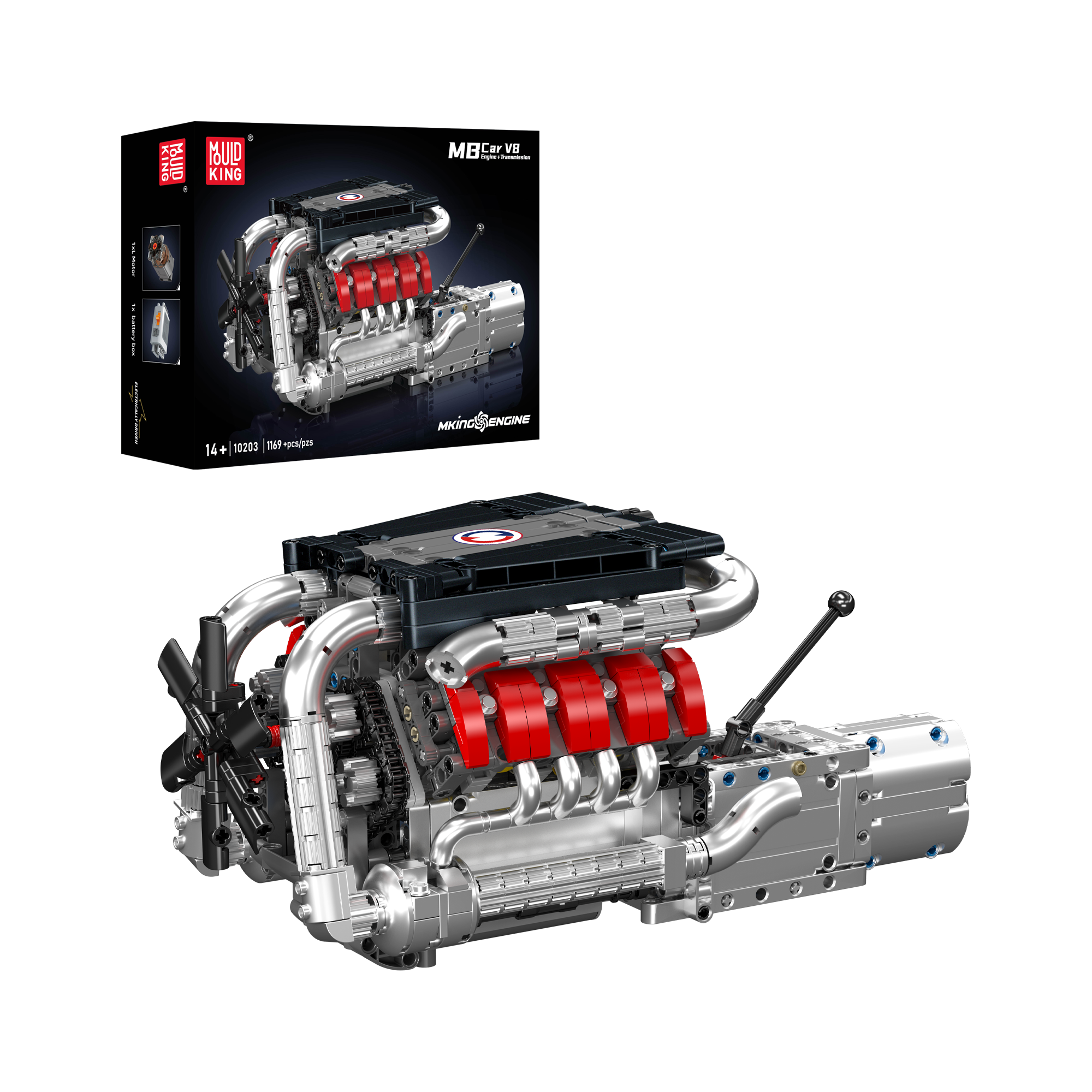 Mould King 10203 M Power V8 Engine & Gearbox Building Set - 1,169 Piece Model Car Kit for Adults & Teens | STEM Educational Toy, DIY Mechanical Engineering Project, Gift for Car Enthusiasts | Display, Learning & Hands-On Fun