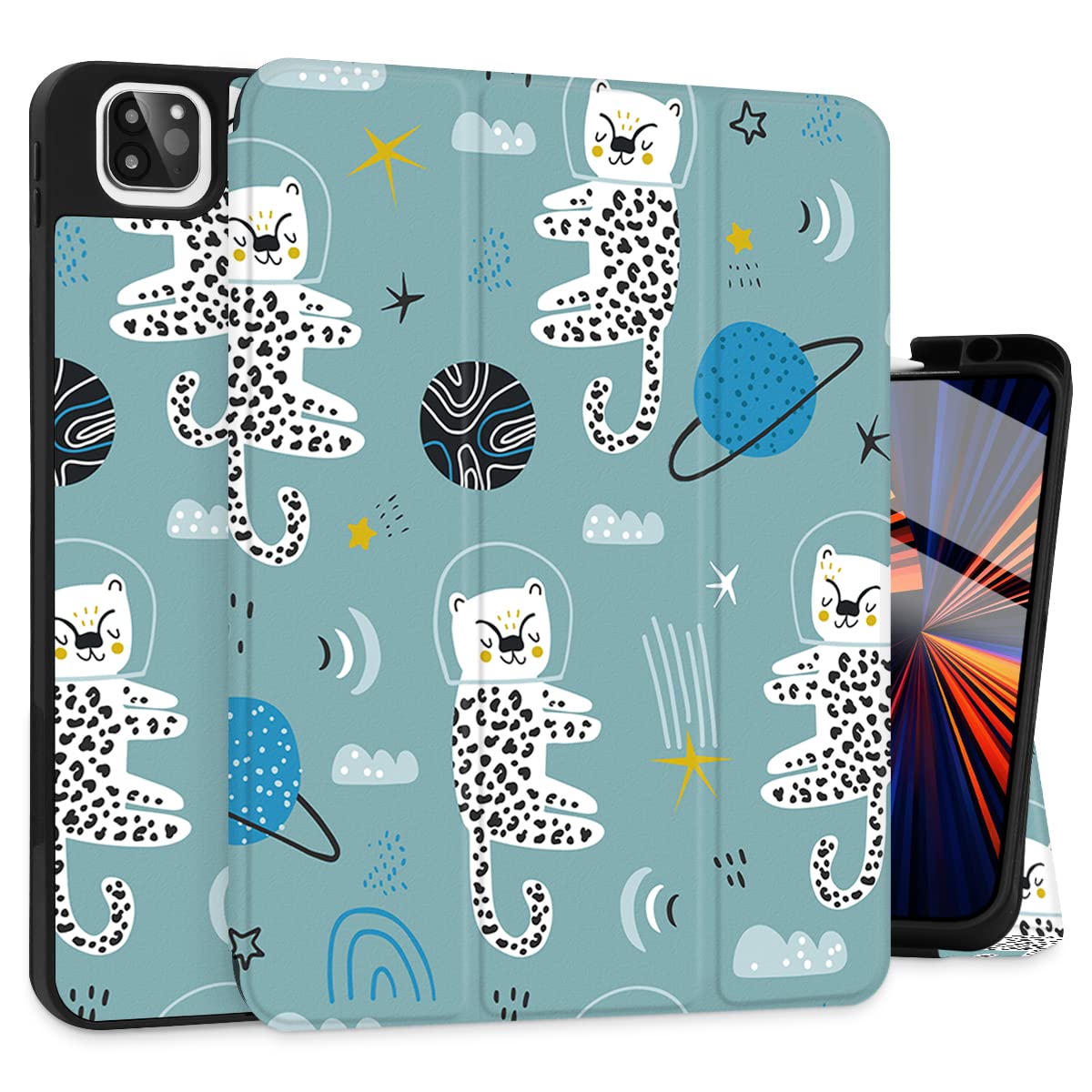 Premium Shockproof iPad Pro 12.9 Case (2020-2022 3rd-6th Gen) with Pencil Holder & Auto Wake/Sleep - Durable TPU Protective Stand Cover for iPad Pro 12.9 Inch - Perfect for Work, Travel, and Home Use - Leopard Design