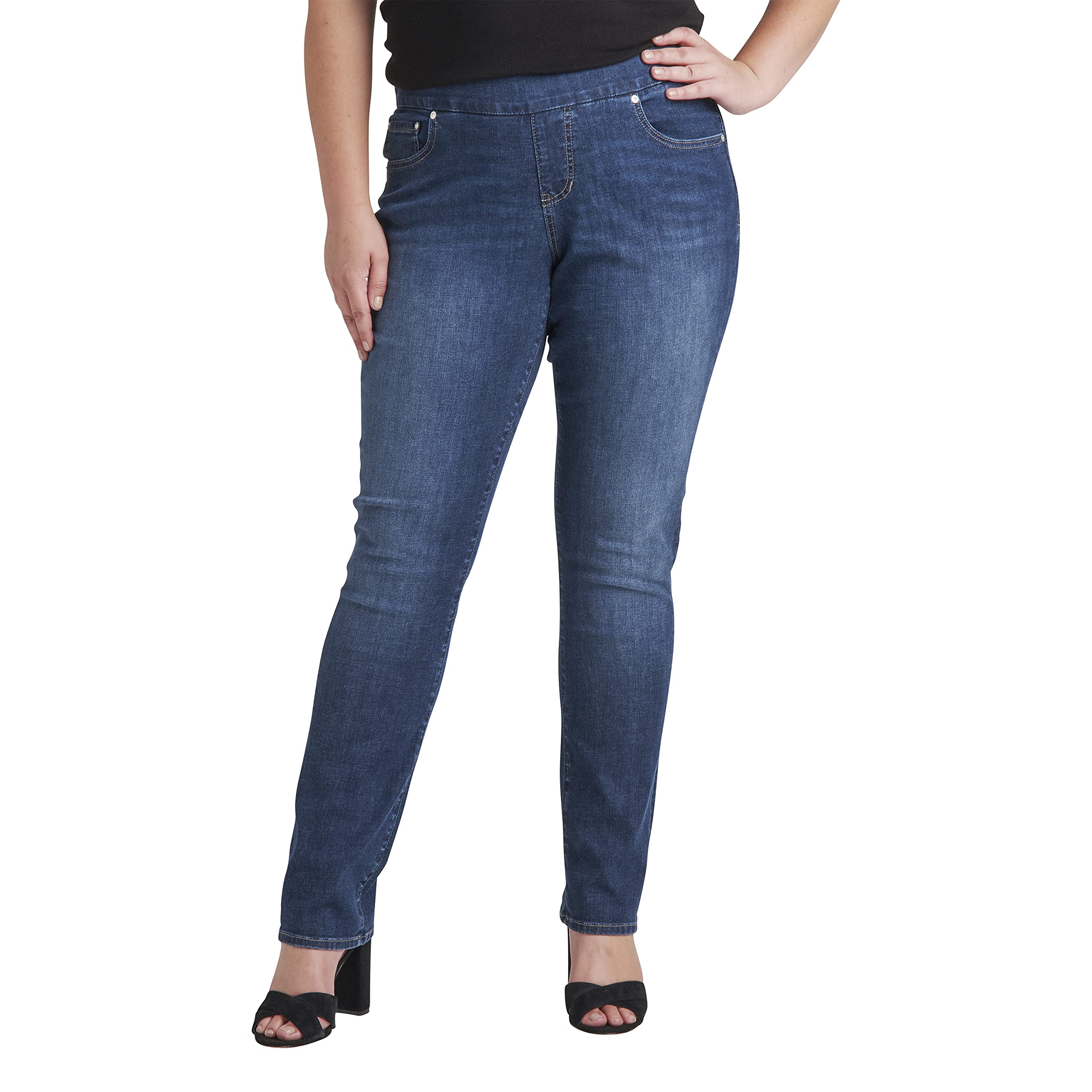 JAG Jeans for Women - Peri Mid Rise Straight Leg Pull-On Stretch Denim Pants | Comfortable & Stylish for Casual Wear, Office, and Everyday Outfits