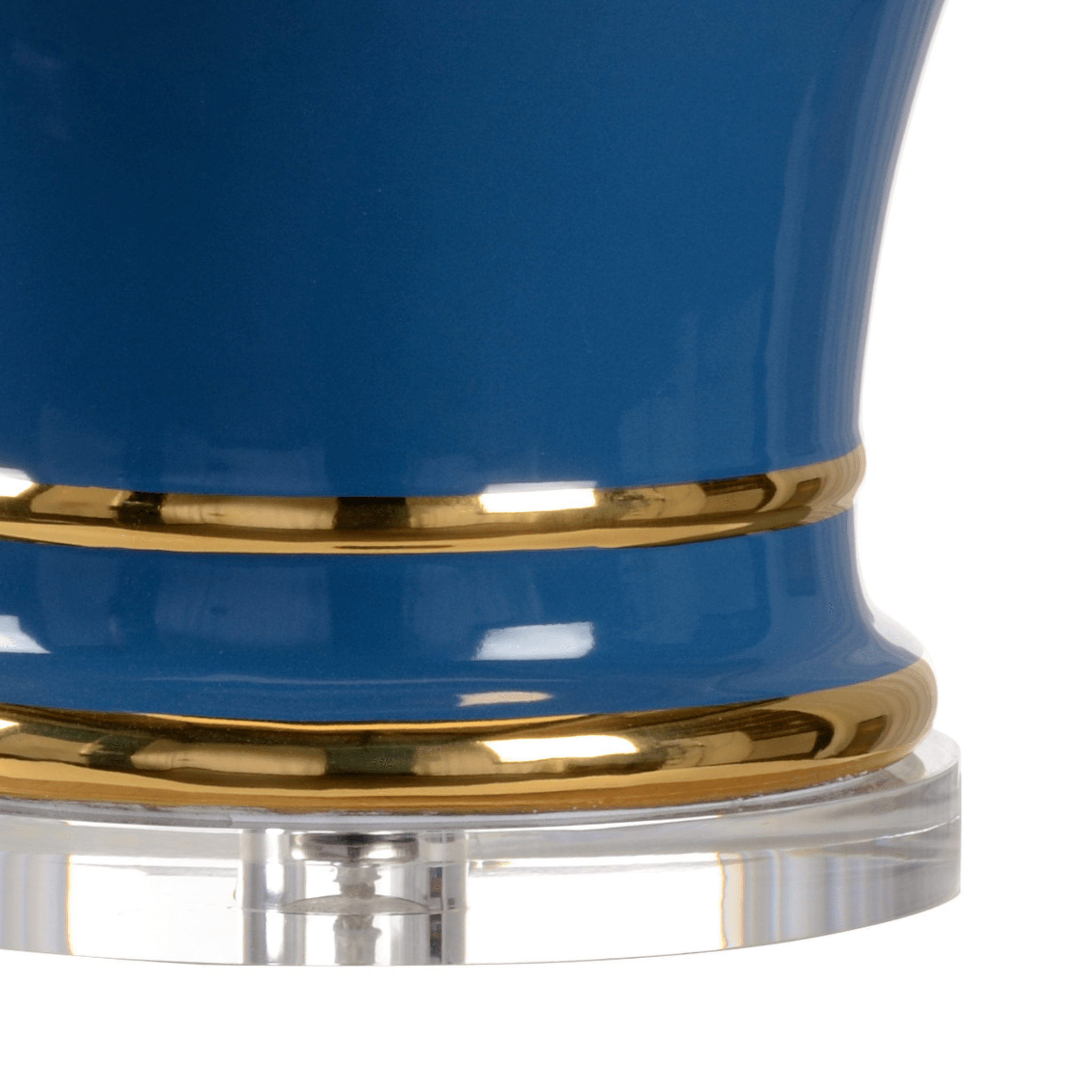 Audrey Table Lamp - Blue with Gold Detailing & Off White Silk Shade | Bedroom Nightstand, Living Room, Office Desk Lighting Decor