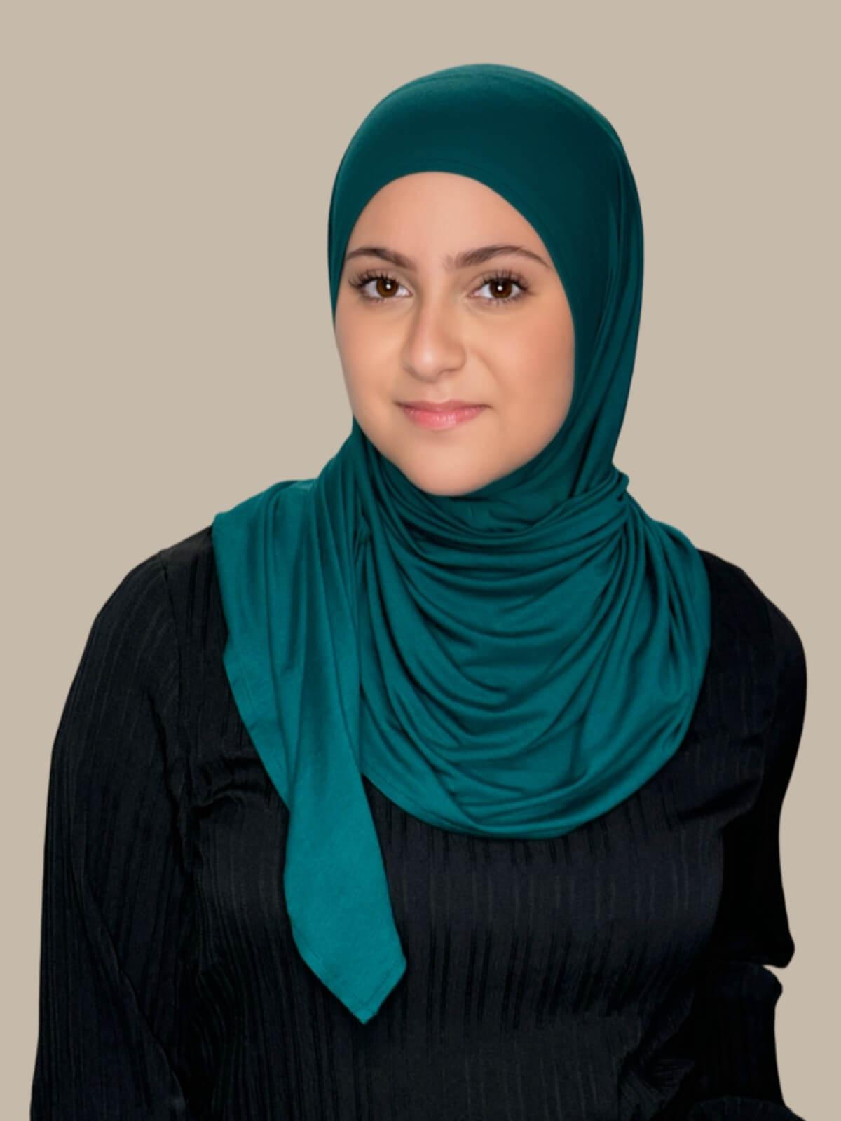 Stylish Pre-Sewn Jersey Hijab for Women - Pine Green | Comfortable & Breathable for Daily Wear, Work, and Prayer