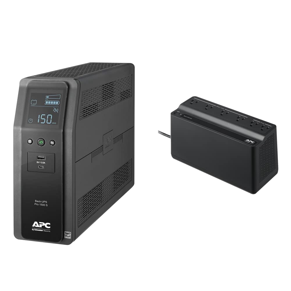 APC BR1500MS2 1500VA Sine Wave UPS Battery Backup with Surge Protection & 2 USB Charger Ports | BE425M 425VA Backup Battery Power Supply | Reliable Power Protection for Home Office, Gaming PC & Network Equipment