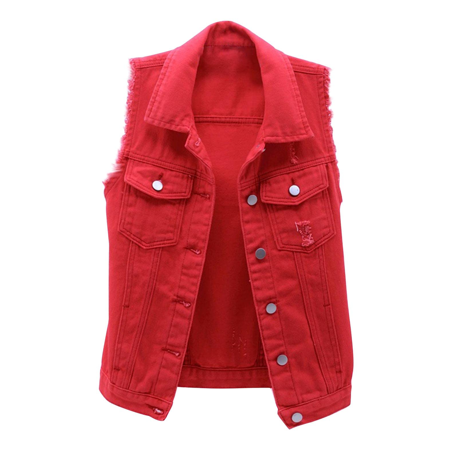 Women's Distressed Denim Vest - Slim Fit Cropped Sleeveless Jacket with Button Down Design | Casual Outerwear for Spring & Summer | Perfect for Layering with Dresses, T-shirts & Shorts