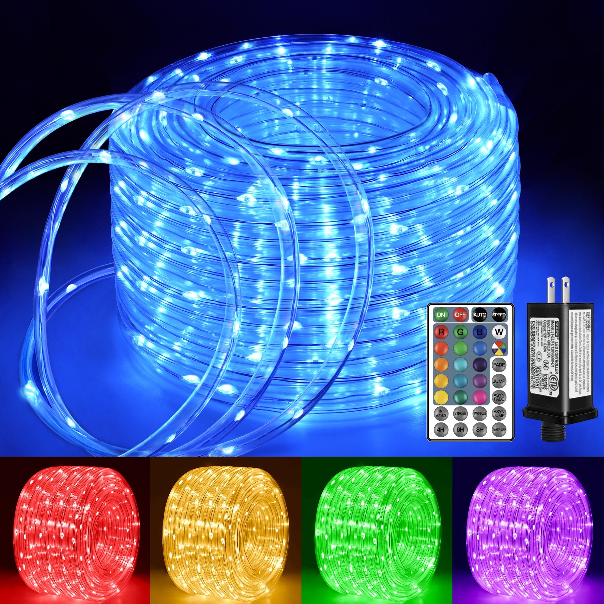 Ollny 33FT 100 LED Color Changing Rope Lights - Waterproof Outdoor String Lights with Remote, 16 Colors & Twinkle Effects - Perfect for Party, Holiday, Easter, Christmas, Patio, Garden, and Indoor Decorations