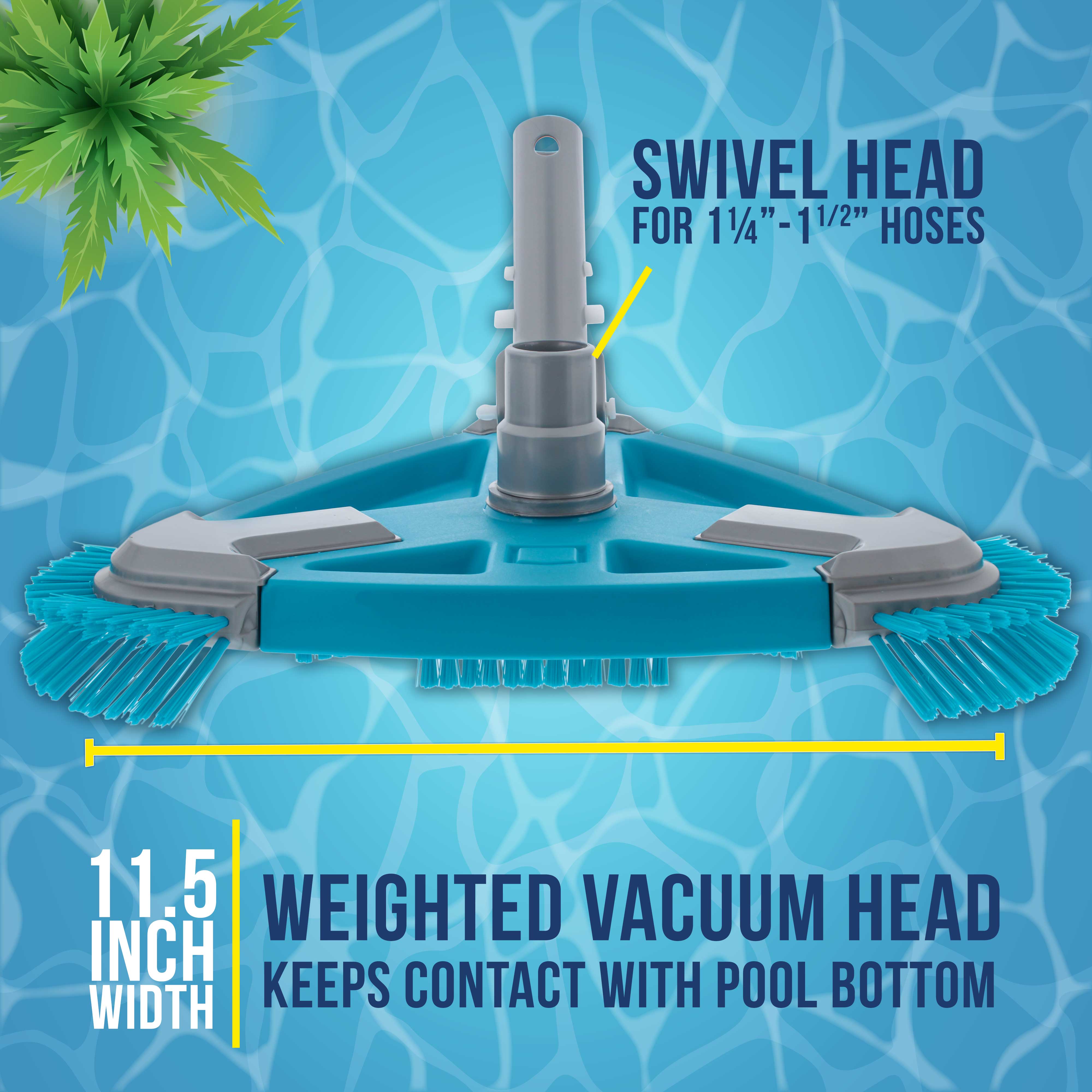 Deluxe Weighted Triangular Pool Vacuum Head with Side Brushes & Swivel Connection | Compatible with Above Ground & Inground Pools | Easy Clip Handle for Effortless Cleaning | Perfect for Residential & Commercial Pool Maintenance