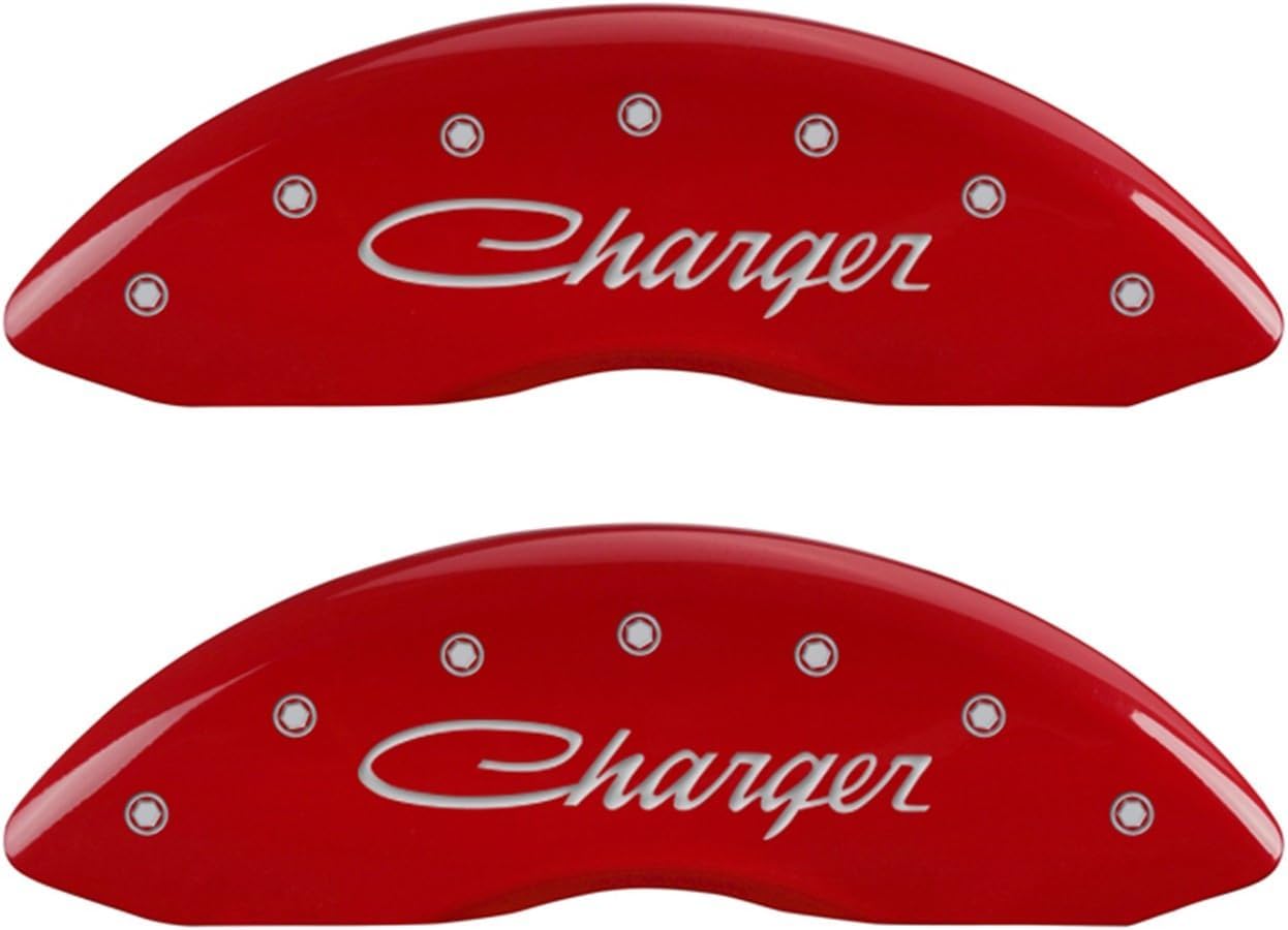 High-Performance MGP Brake Caliper Covers for Dodge Charger 2011-2020 - Red Engraved Charger Design (Set of 4) - Fits Dual Piston Front Calipers - Upgrade Your Ride's Style for Street Racing & Car Shows