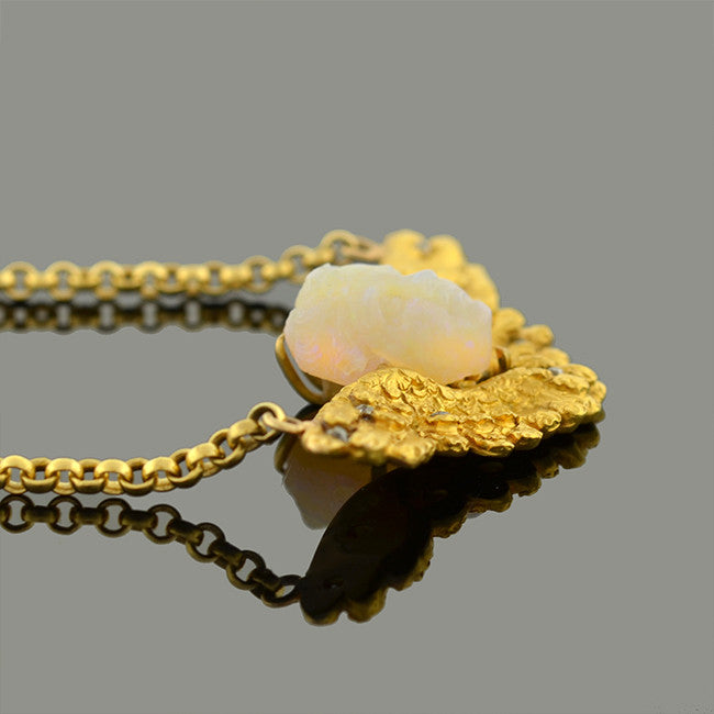18K Gold Victorian Style Carved Opal & Diamond Winged Cherub Pendant Necklace - Elegant Antique Jewelry for Women, Perfect for Weddings, Anniversaries & Special Occasions