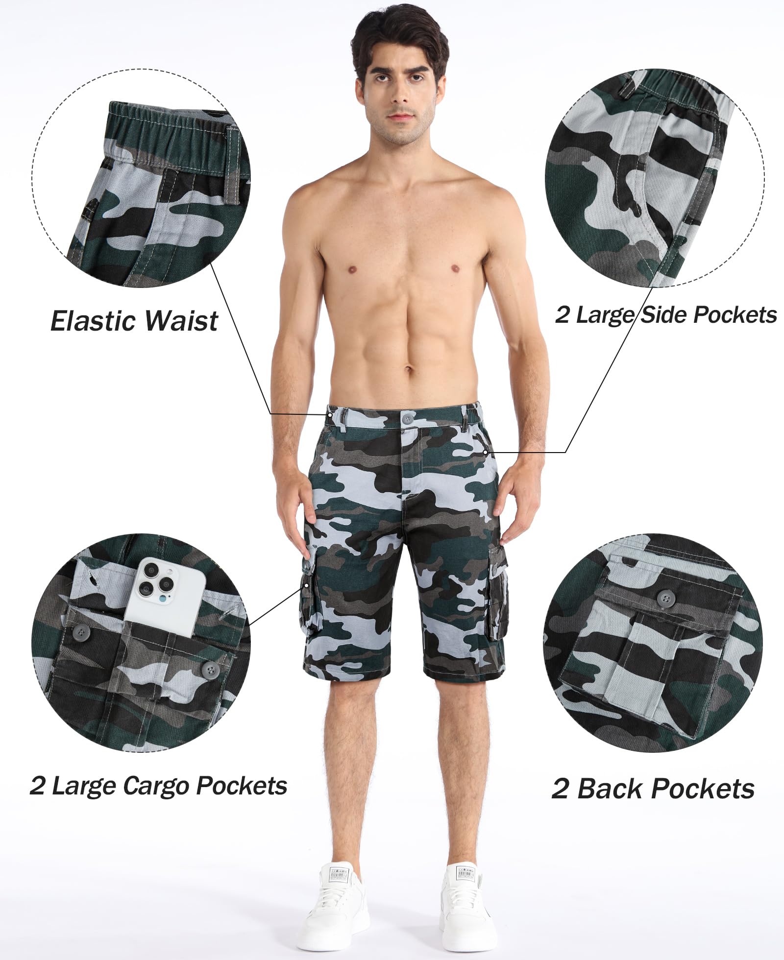 **Zeetoo Men's Camo Cargo Shorts - Classic Relaxed Fit, Multi-Pocket Outdoor Shorts for Hiking, Camping & Casual Wear**