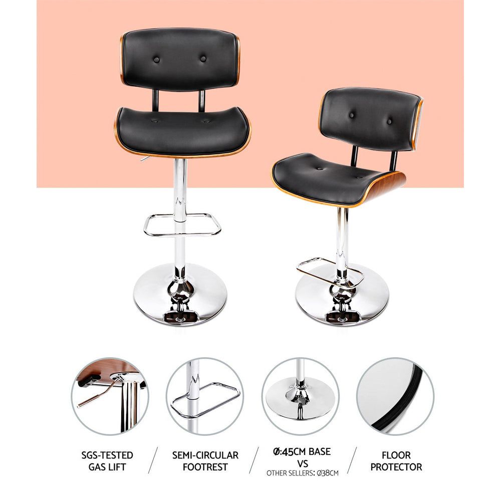 Adjustable Height 2-Pack Black Leather Bar Stools with Gas Lift Mechanism - Perfect for Kitchen Islands, Bars, and Home Decor