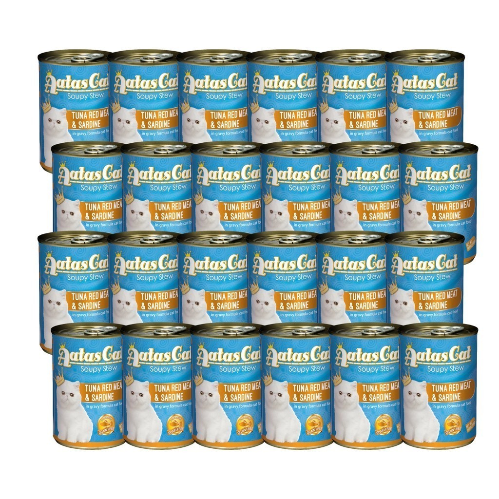 24-Pack Aatas Cat Soupy Stew Tuna & Red Meat in Gravy 400g with Sardine, Chicken & Vegetables - Grain-Free Wet Cat Food for Adult & Senior Cats - Perfect for Mealtime, Weight Gain & Picky Eaters
