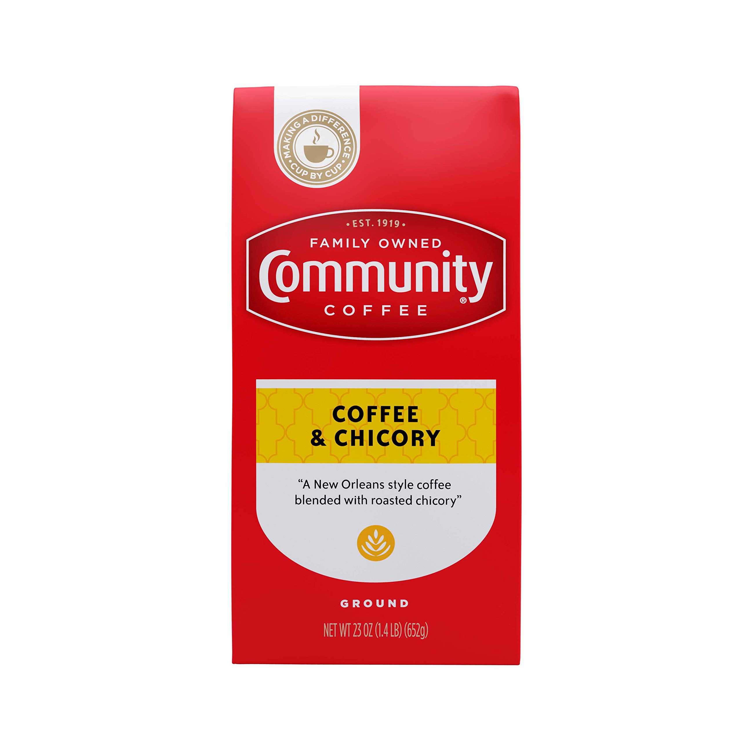 Community Coffee & Chicory Blend - Medium Dark Roast Ground Coffee, 23oz Bag | Rich Flavor for Morning Brew & Afternoon Pick-Me-Up | Perfect for Drip Coffee Makers & French Press