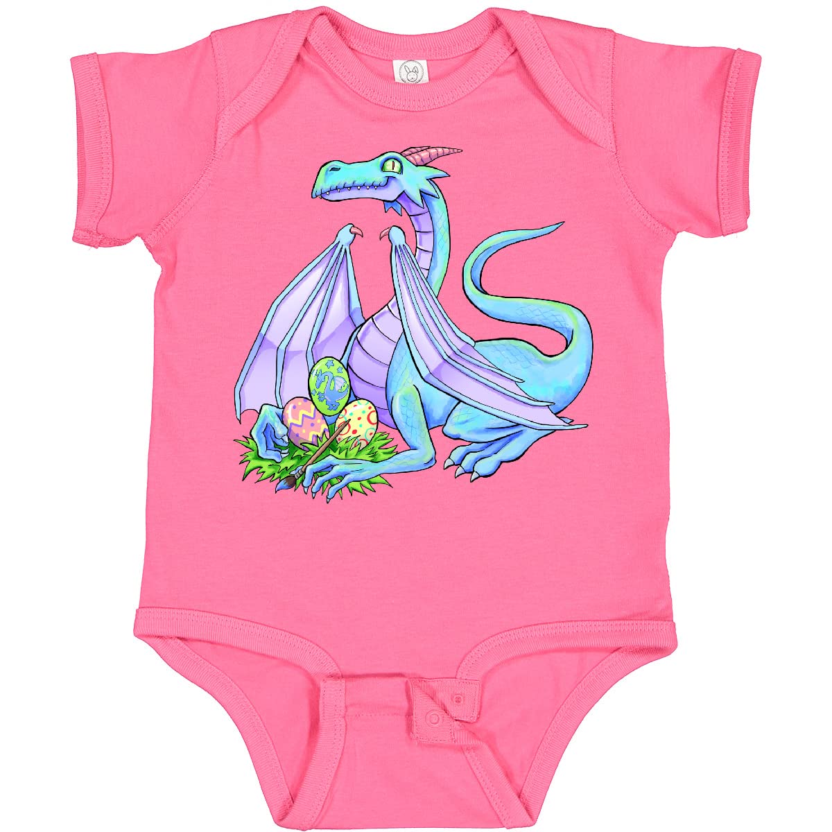 Inktastic Blue Easter Dragon with Painted Eggs Baby Bodysuit - Cute Easter Outfit for Infants & Toddlers | Perfect for Easter Egg Hunts, Family Photos & Spring Celebrations