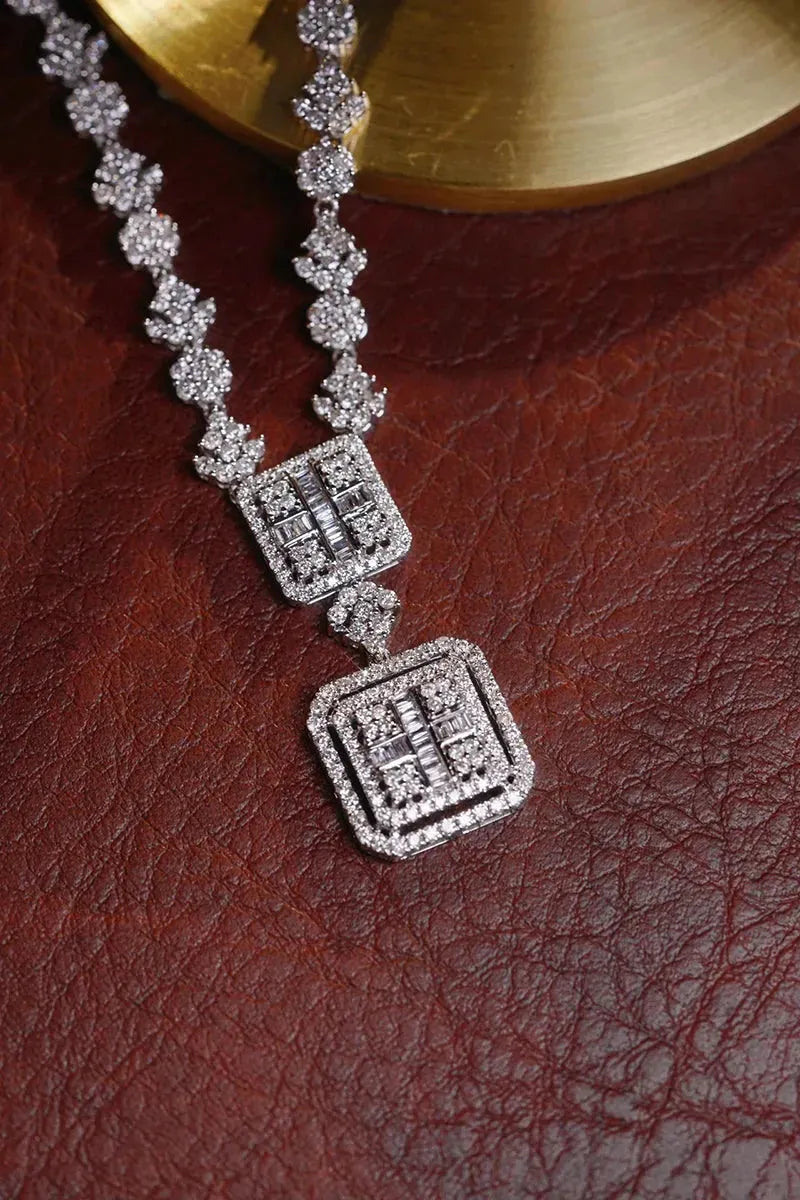 18K White Gold Diamond Necklace for Women - 3.5 Carat Real Natural Square Cut Diamond Pendant Luxury Jewelry | Perfect for Parties, Weddings, Anniversaries & Special Occasions