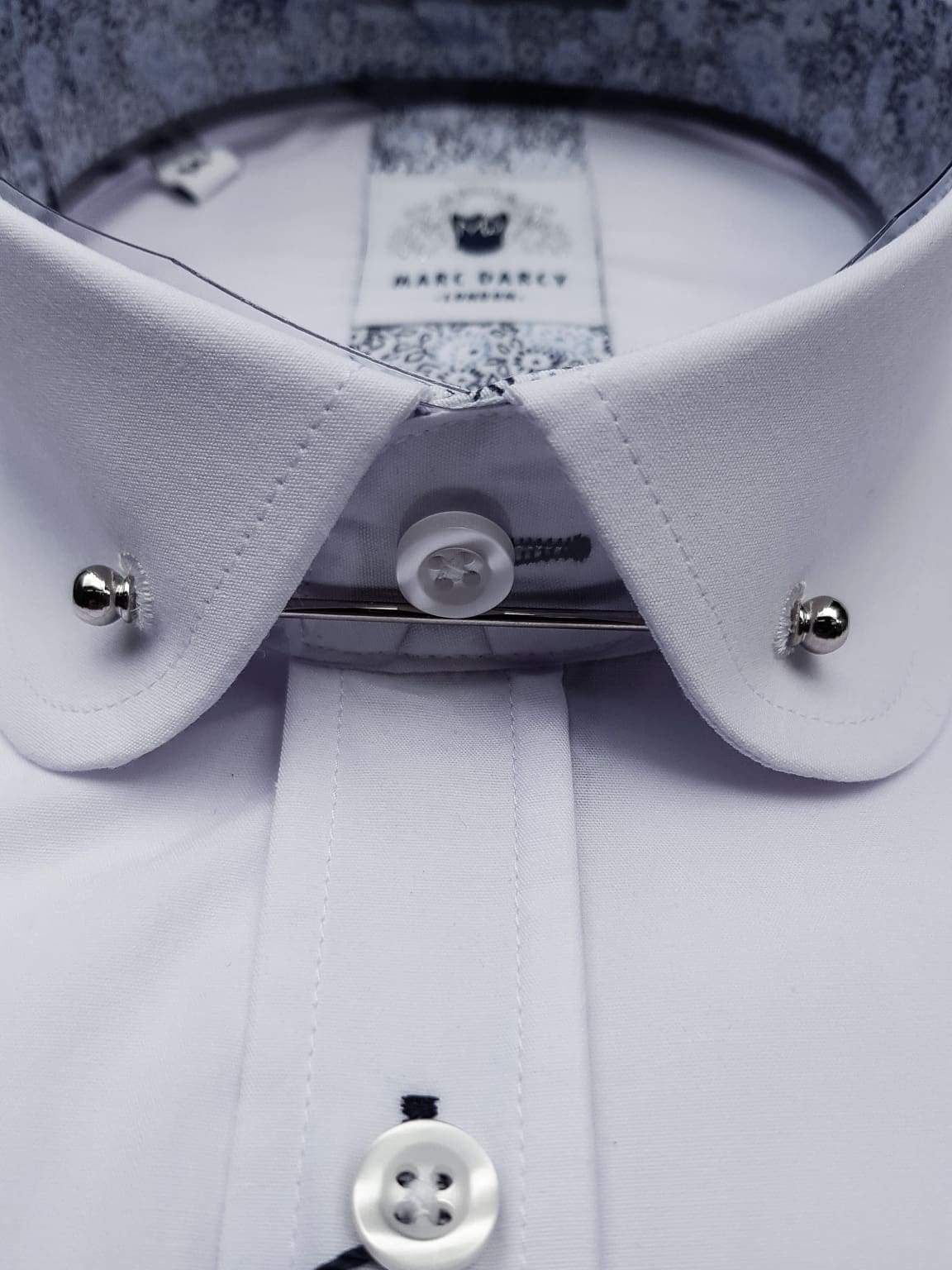 Marc Darcy Benson White Penny Collar Shirt with Collar Bar - Classic Men's Formal Dress Shirt for Business, Weddings & Special Occasions