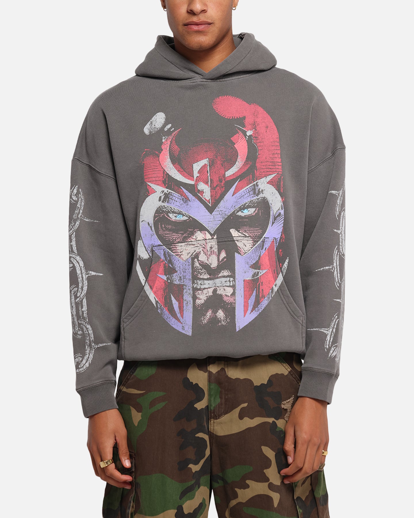 Marvel X-Men Magneto Premium Hoodie - Washed Charcoal | Men's Graphic Pullover Sweatshirt | Superhero Comic Book Merch | Perfect for Cosplay, Comic Con & Casual Wear