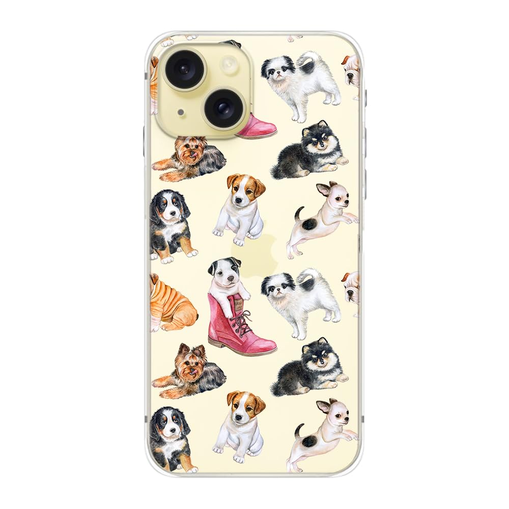 Cute Dog Pattern iPhone 15 Case - Funny Pet Cartoon Design, Soft TPU Clear Protective Cover for 6.1