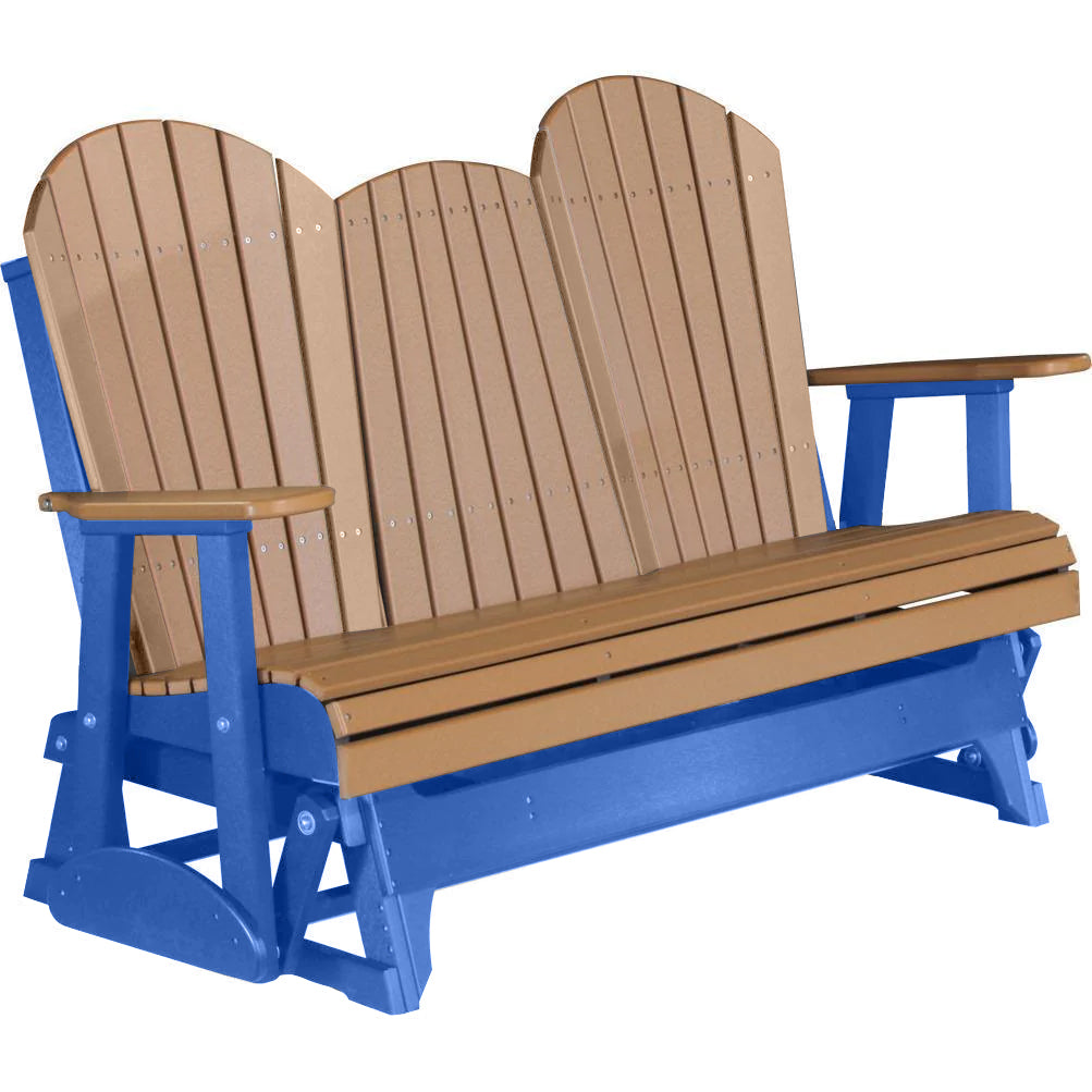 LuxCraft 5 ft. Cedar Recycled Plastic Adirondack Outdoor Glider Bench with Cup Holder - Perfect for Patio, Garden, and Backyard Relaxation