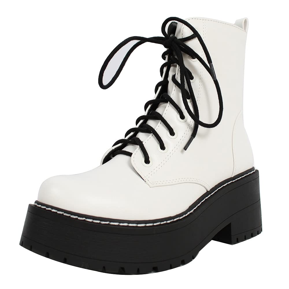 Soda Women's Lace Up Combat Boots - Chunky High Platform Ankle Booties for Women | Perfect for Streetwear, Punk Fashion & Night Out Outfits