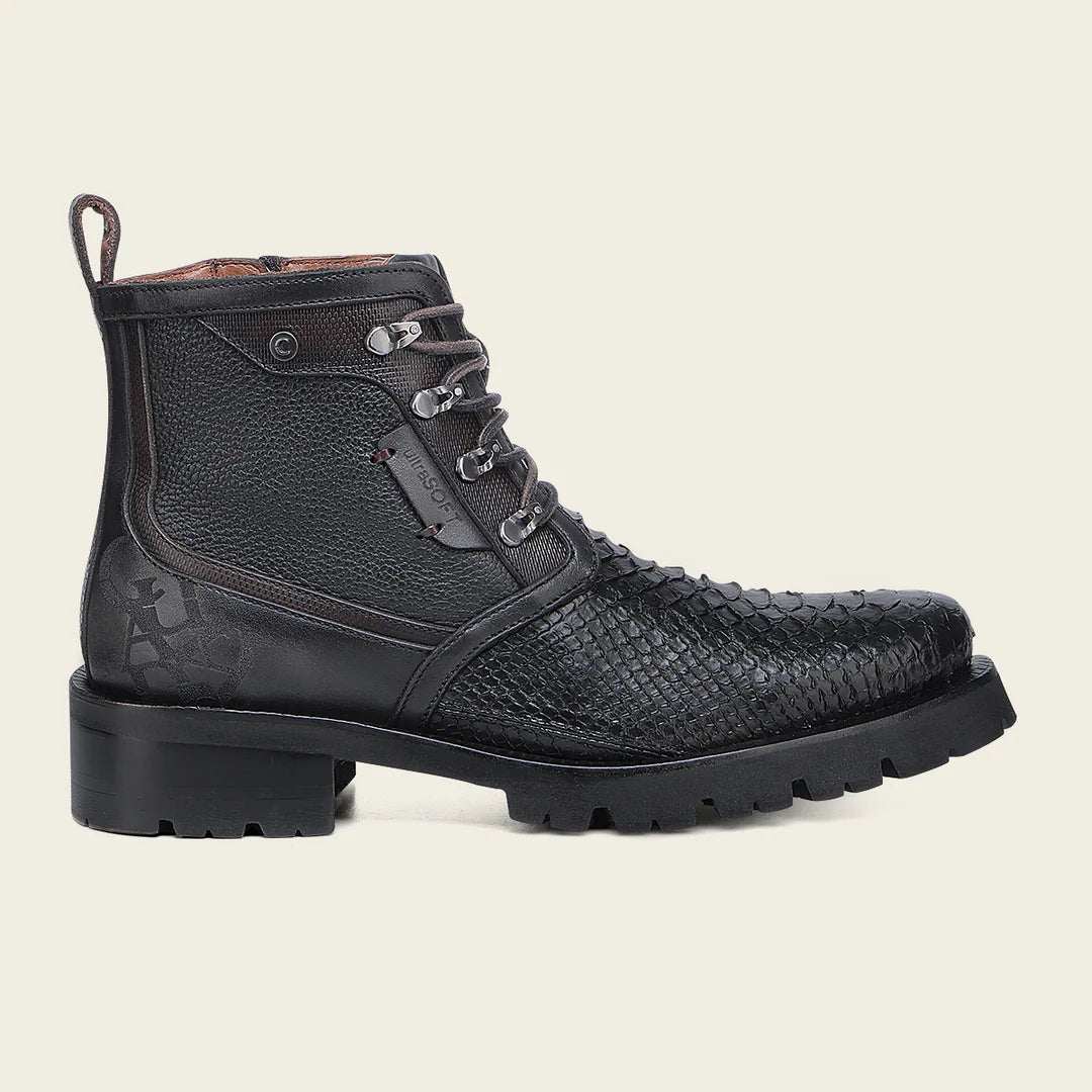 4D25PH Men's Cuadra Black Casual Dress Ankle Boots with Python Skin & Zip - Perfect for Office, Parties & Night Out