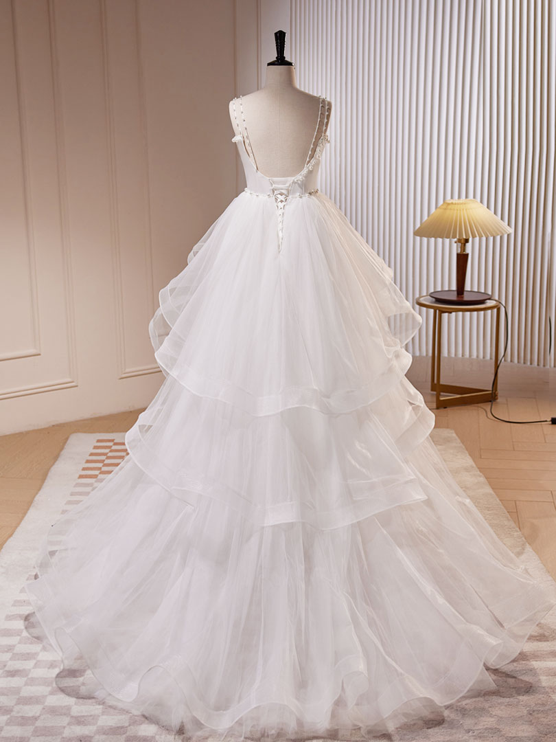 Elegant White A-Line Tulle Long Prom Dress for Sweet 16 | Formal Evening Gown for Homecoming, Quinceañera & Special Occasions