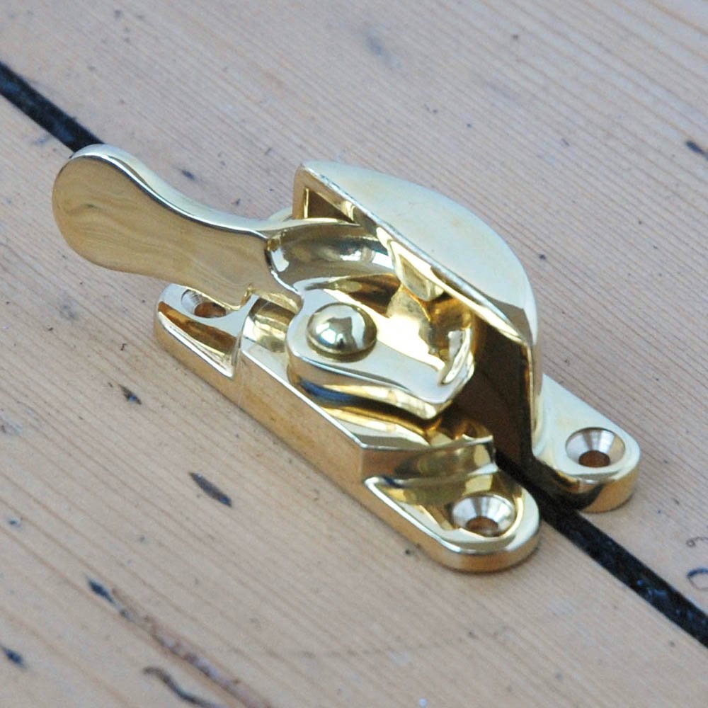 Vintage Polished Brass Fitch Sash Window Fastener - Heavy Duty Lock for Sliding Windows - Perfect for Home Security & Historical Restoration Projects