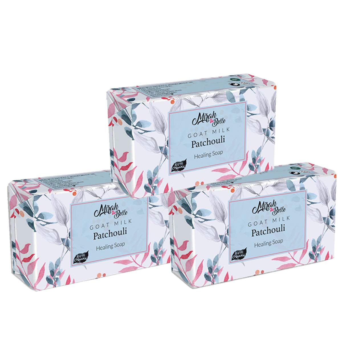 Organic Goat Milk & Patchouli Healing Soap Bar (3-Pack, 125g) - Natural Acne Treatment, Scar & Blemish Lightening - Handmade Vegan Soap for Sensitive Skin - Perfect for Daily Skincare & Relaxing Bath Time
