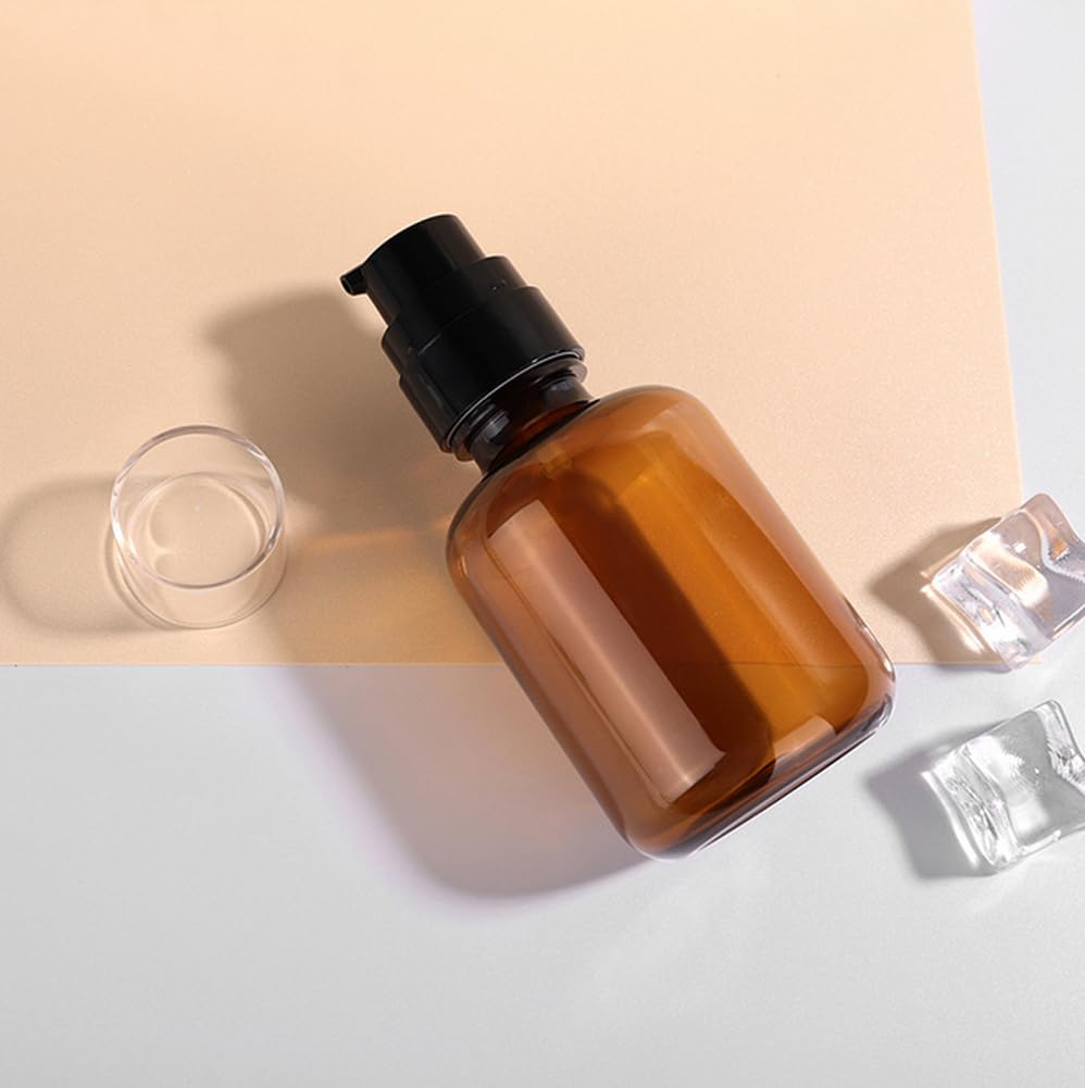 2-Pack 120ml/4oz Amber Plastic Refillable Lotion Pump Bottles - Leakproof Travel Containers for Shampoo, Cream, Essential Oil & Makeup | Perfect for Toiletries, Gym Bag & Airplane Carry-On