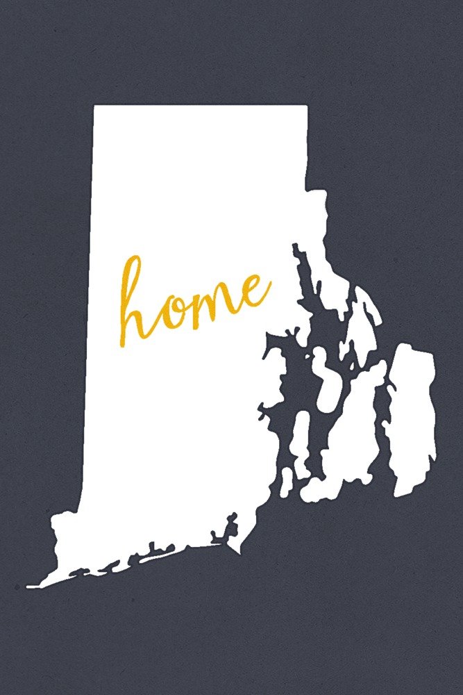 Rhode Island Home State White on Gray Art Print - 24x36 Signed Wall Decor Poster for Living Room, Office & Gift Giving