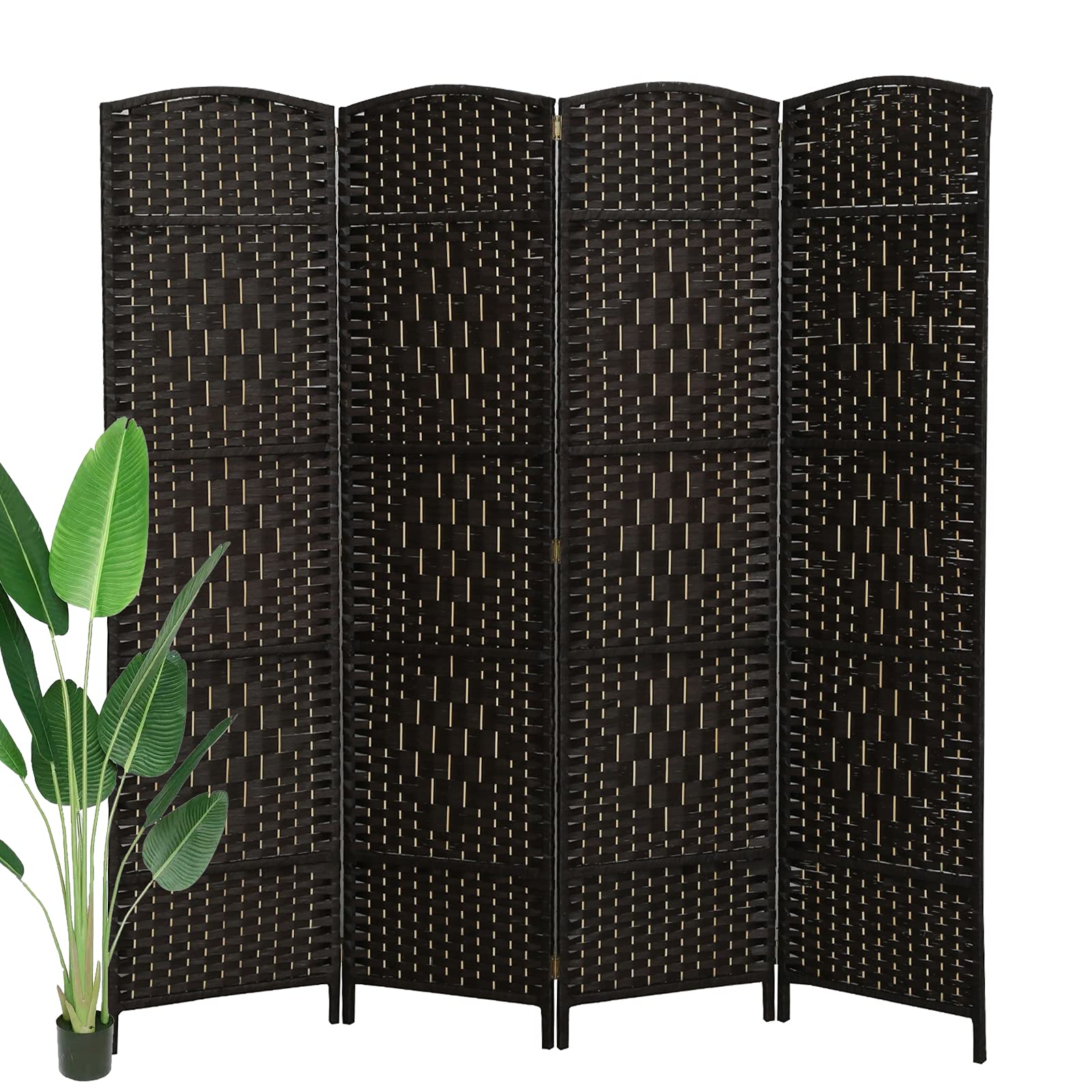 ECOMEX 4-Panel Room Divider Screen - 6 Ft Tall Diamond Weave Freestanding Privacy Partition - Portable Folding Room Separator for Home & Office (Brown) | Perfect for Bedroom Privacy, Office Space Division & Event Decoration