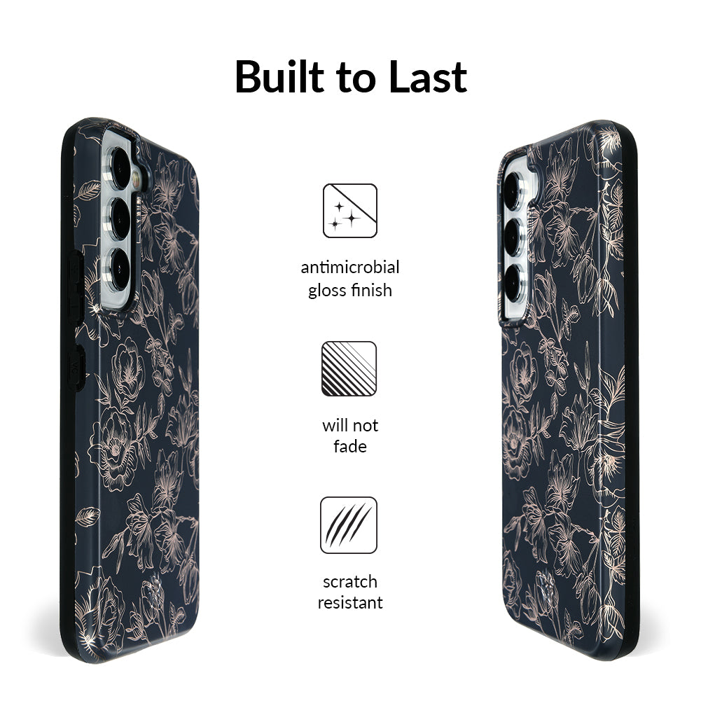 Floral Rose Gold Chrome Samsung Galaxy Phone Case - Elegant Protective Cover for Galaxy S21/S22/S23 - Perfect for Everyday Use & Special Occasions