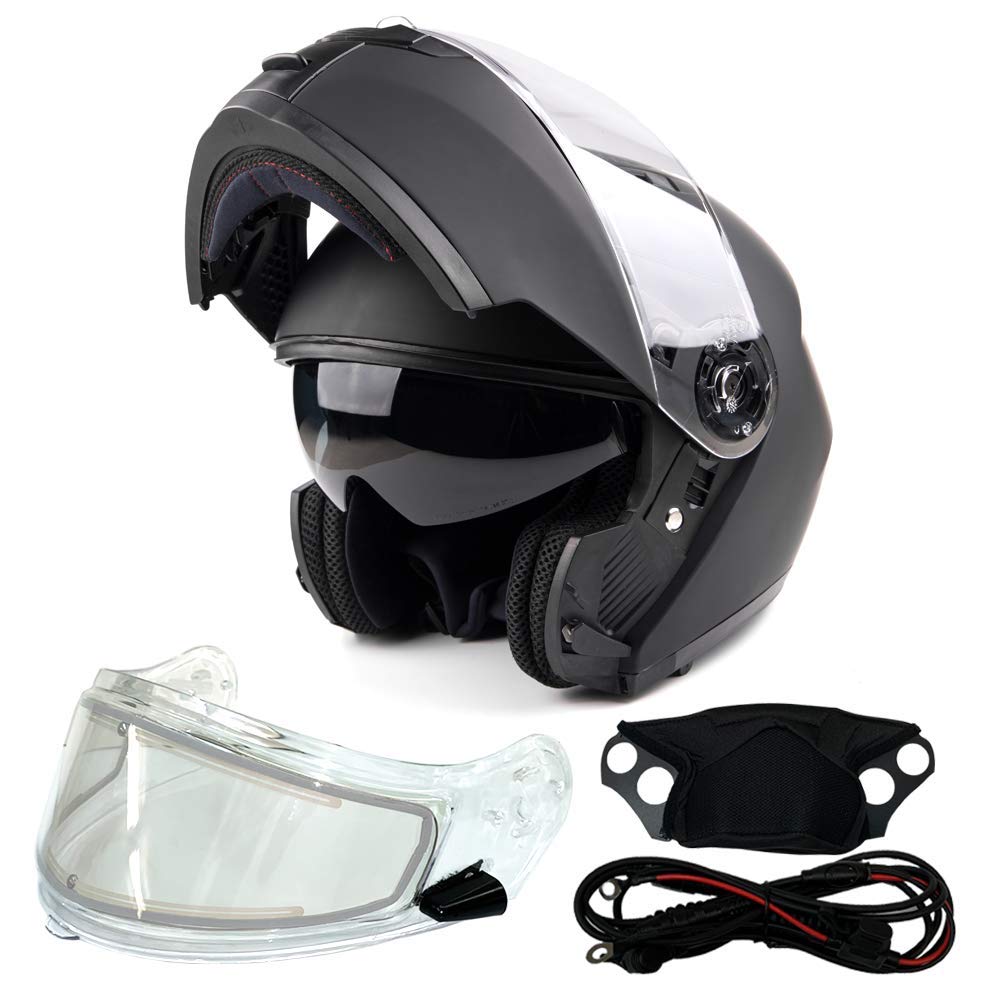 Typhoon TH158 Heated Modular Full Face Snowmobile Helmet with Anti-Fog Breath Box - Winter Sports, Extreme Cold Weather Riding, Snowmobiling & ATV Protection Gear