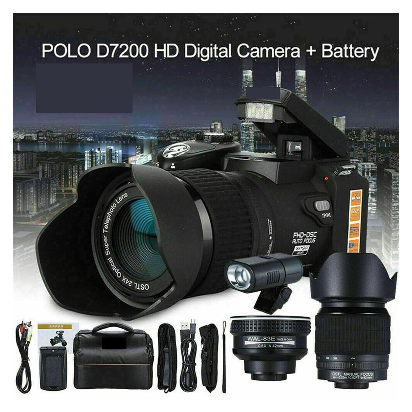 **AUBEST 24X Optical Zoom Professional Digital Video Camera Camcorder - 33MP Photo & 1080P HD Video, Auto Focus, 3 Lens Kit (No SD Card/Flashlight) - Perfect for Vlogging, Travel, and Sports Photography**