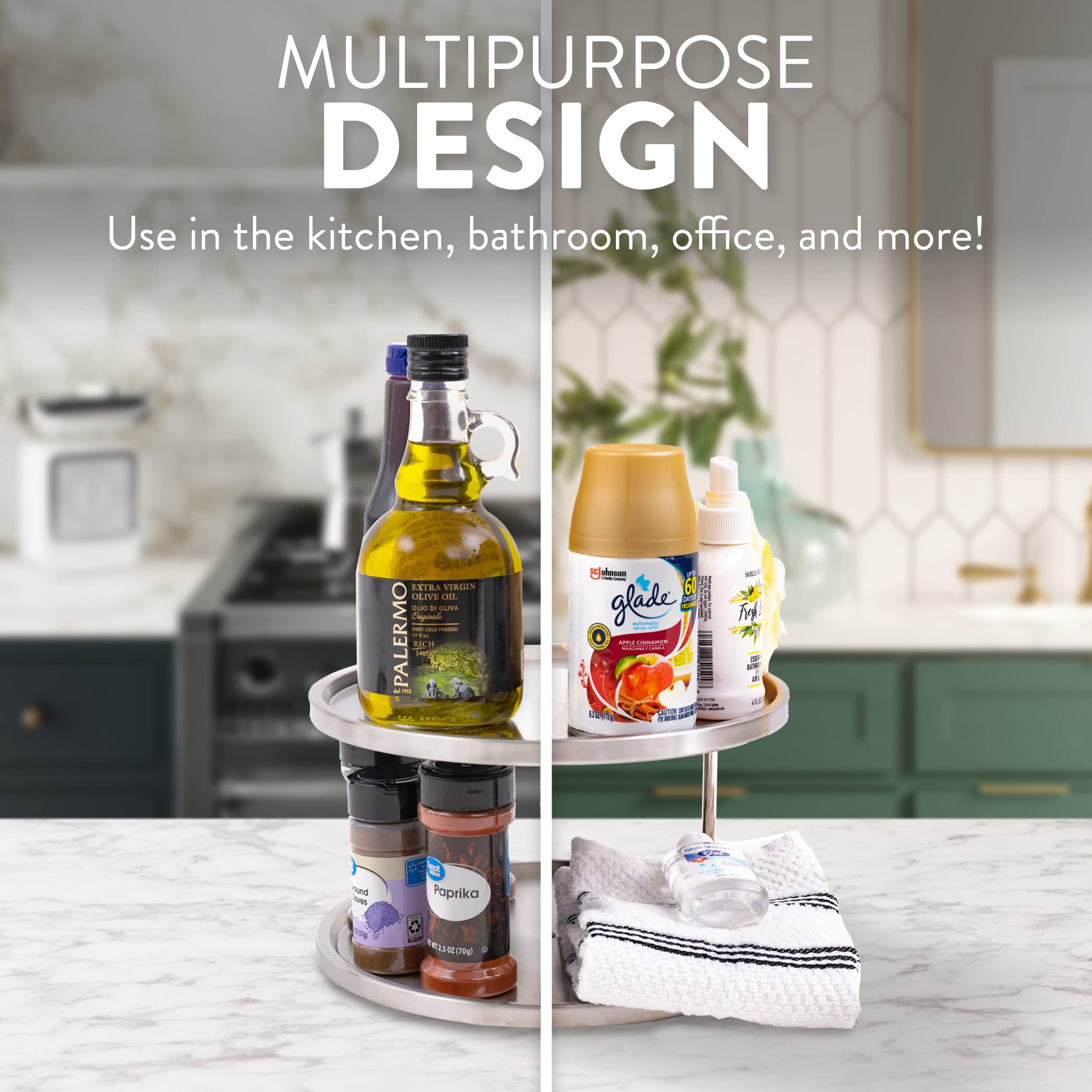 360-Degree Rotating Stainless Steel 2-Tier Spice Rack Organizer - Lazy Susan Cabinet Storage for Kitchen, Pantry & Medicine | Space-Saving Spinning Shelf for Spices, Condiments & Small Items | Perfect for Countertops, Cabinets & Pantry Organization