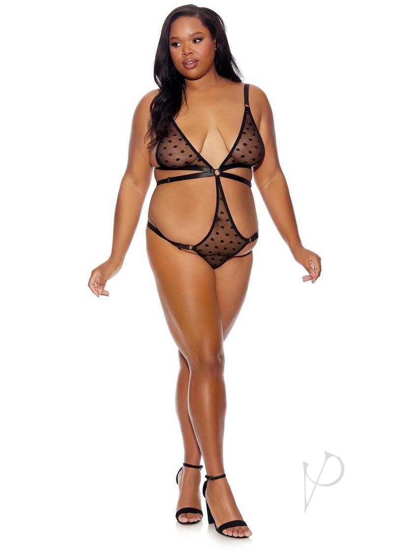 Barely Bare Strappy Bikini Teddy - Plus Size Black Lingerie for Women | Perfect for Beach Vacation, Honeymoon & Romantic Nights