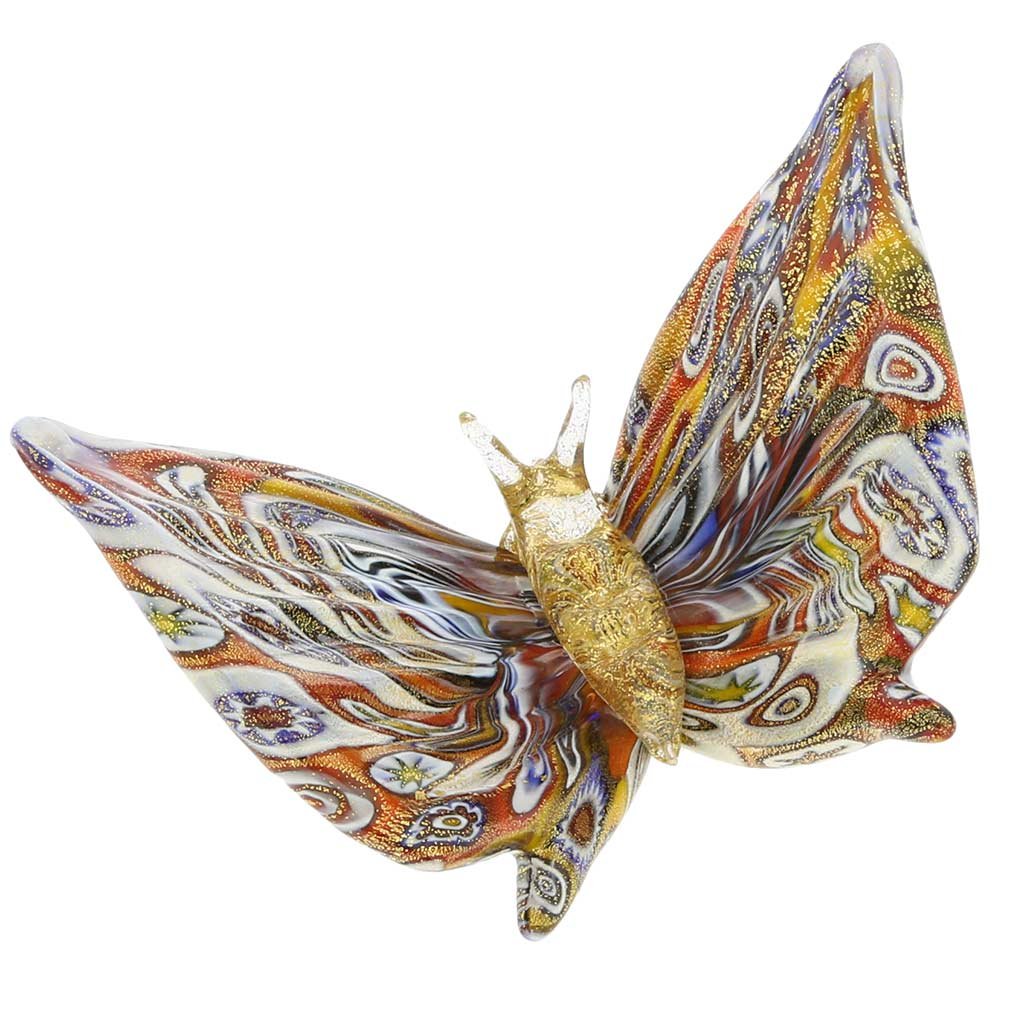 Authentic Murano Glass Butterfly - Handcrafted Venetian Millefiori Art Piece with Gold Accents | Perfect for Home Décor, Wedding Gifts & Collector's Display