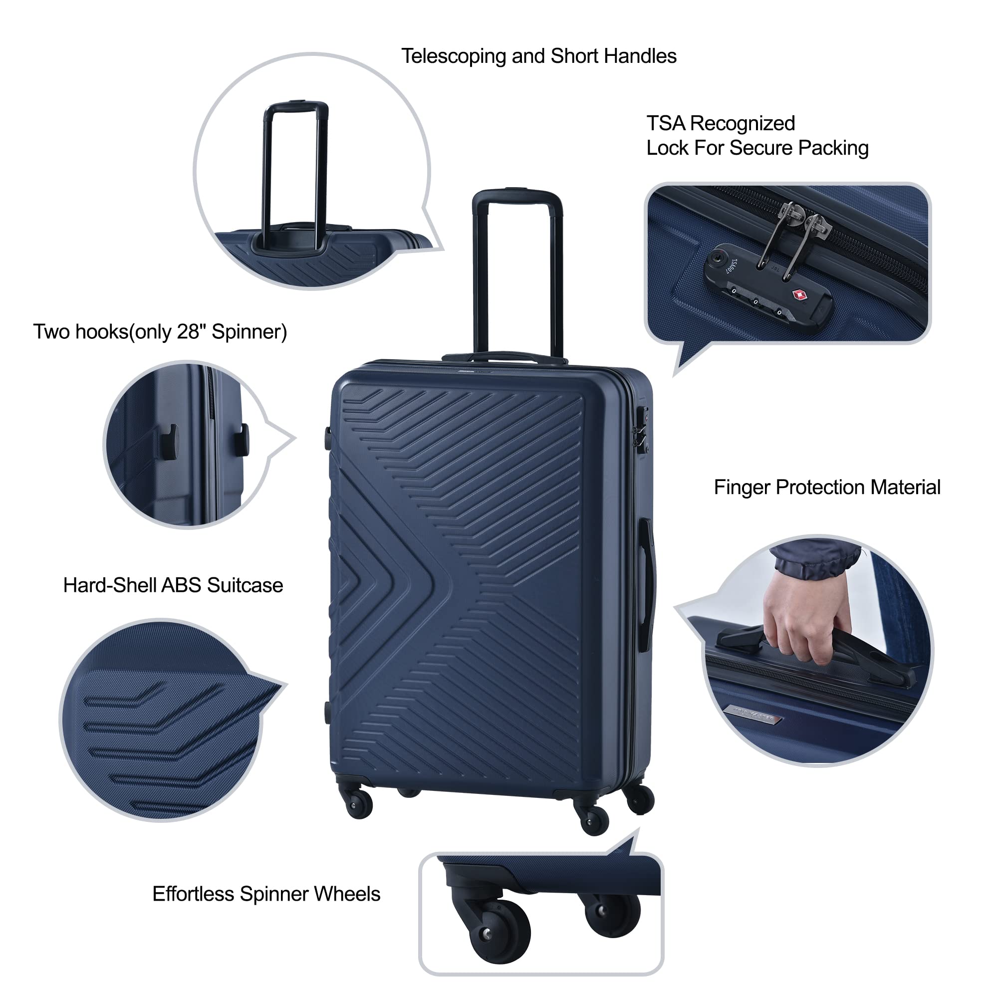 HomVent 3-Piece Spinner Luggage Set with TSA Lock - 20/24/28 Inch Hard Shell Suitcases for Men & Women (Blue) - Perfect for Air Travel, Business Trips & Family Vacations