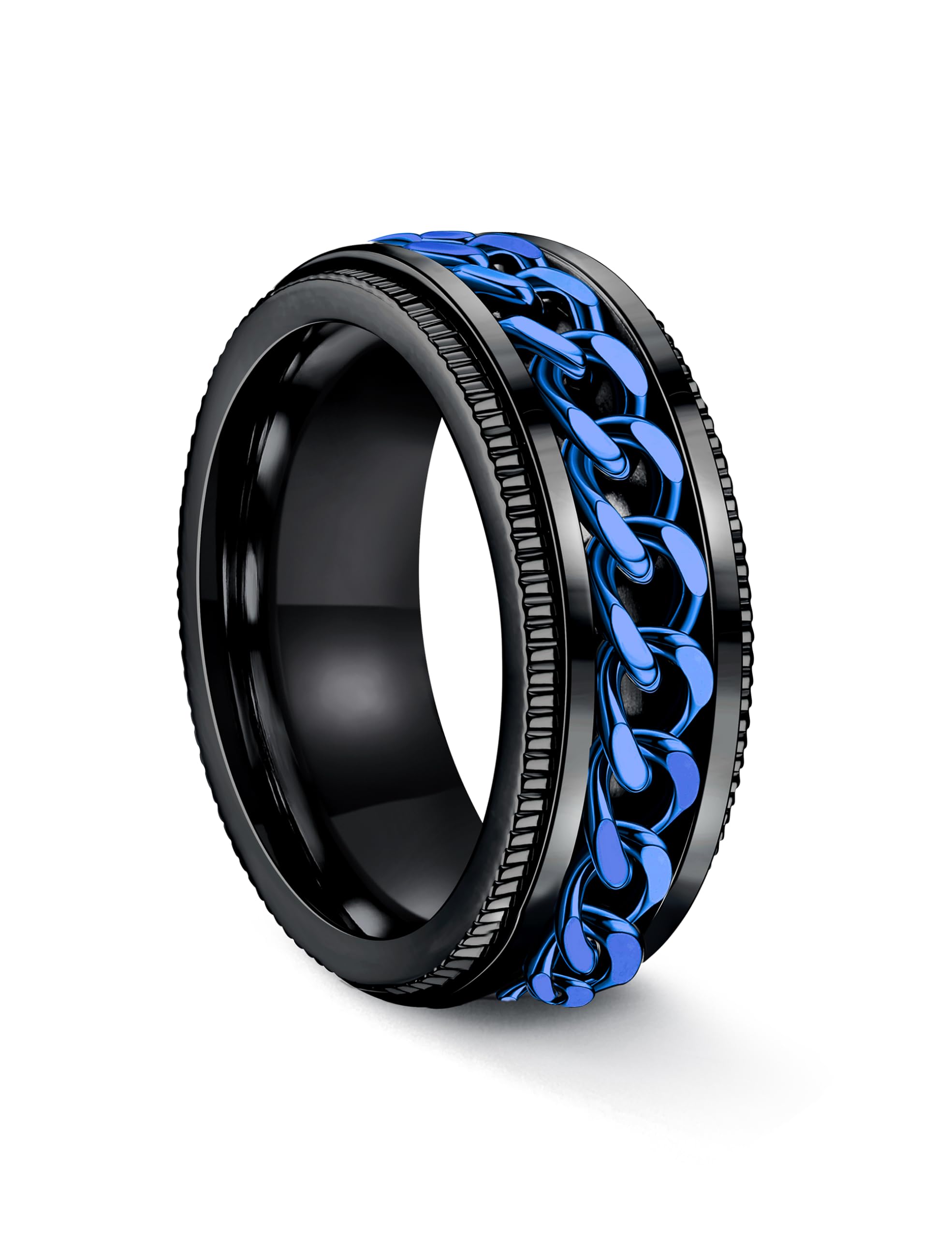 FIBO STEEL Stainless Steel Spinner Ring for Men & Women - Anxiety Relief Fidget Ring, Black Wedding Band, Size 7-14 (8mm Width) - Perfect for Stress Relief, Focus & Everyday Wear