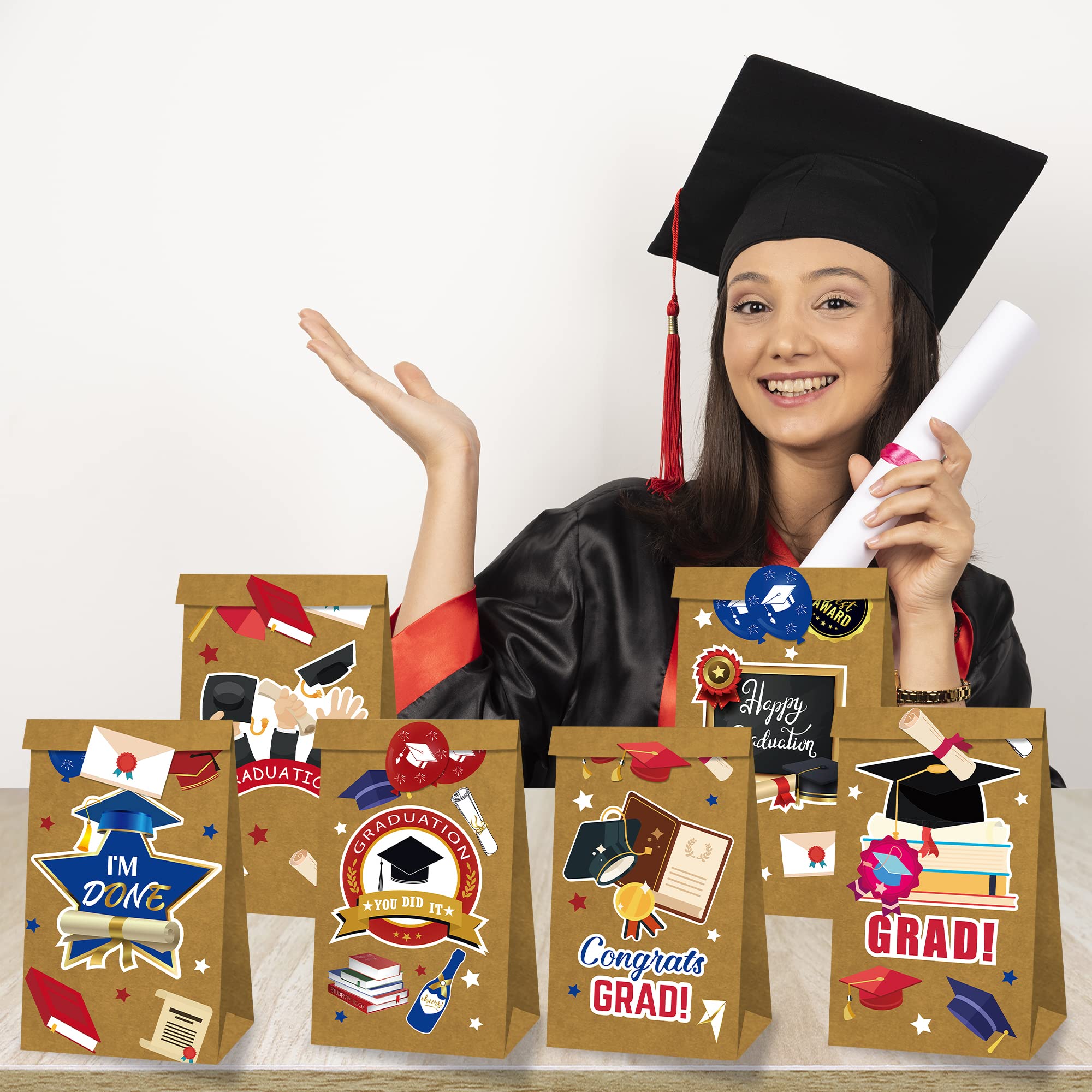 KatchOn Graduation Gift Bags 2025 - Pack of 18 | Premium Grad Party Favors with Decorative Stickers | Graduation Party Supplies & Decorations | Perfect for High School & College Graduation Celebrations