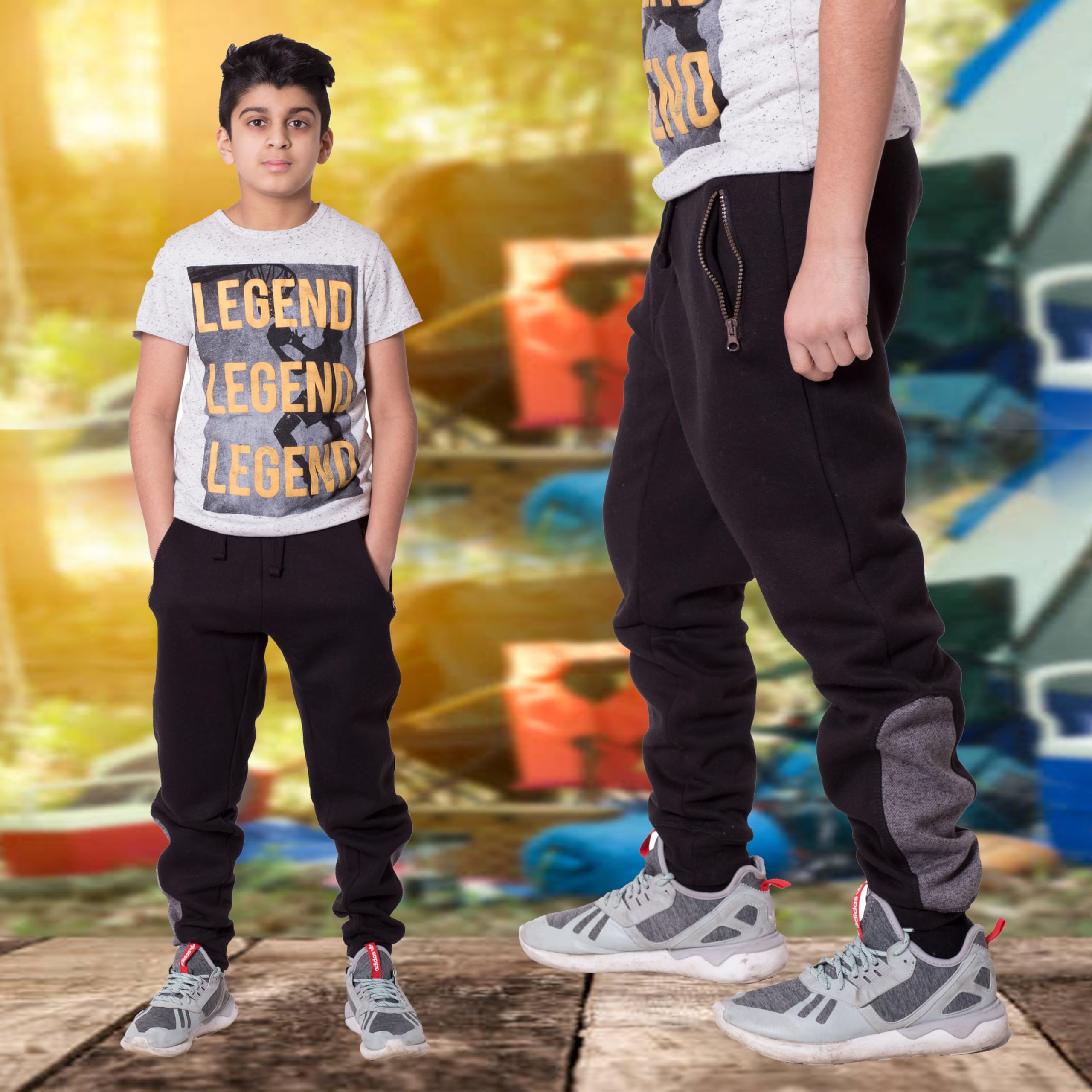 NOROZE Kids' Jogger Pants - Boys' Fleece Sweatpants with Contrast Ankle Panels, Loose Fit Comfort (Sizes 7-13 Years) - Perfect for School, Play & Casual Wear