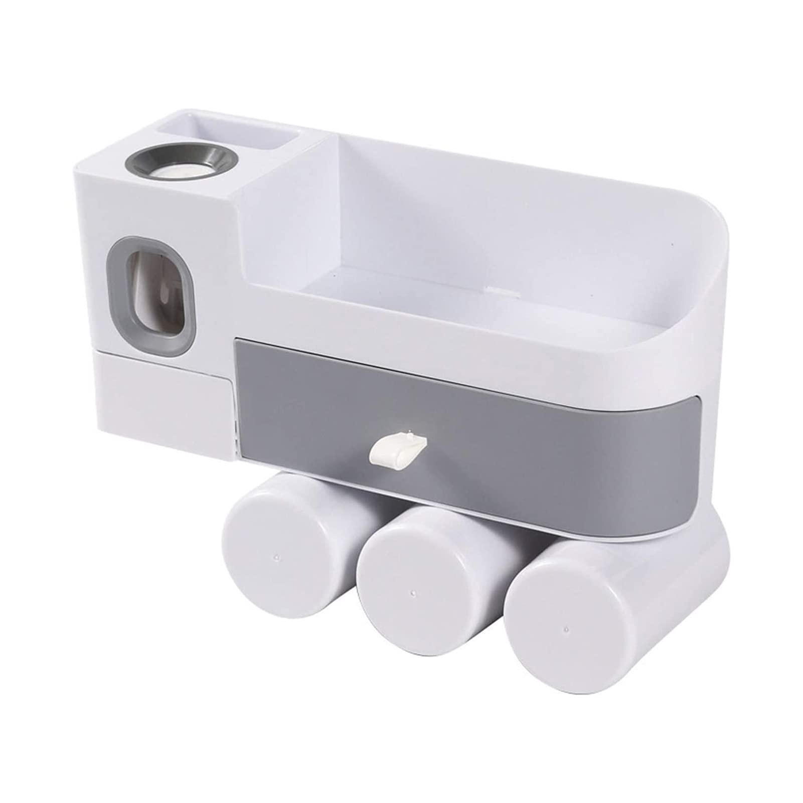 Zinhsq Magnetic Toothbrush Holder Wall Mounted with Automatic Toothpaste Dispenser - 4 Brush Slots, 2 Cups & 1 Cosmetic Drawer for Bathroom Organization | Perfect for Small Spaces, Vanity Countertops & Family Bathrooms