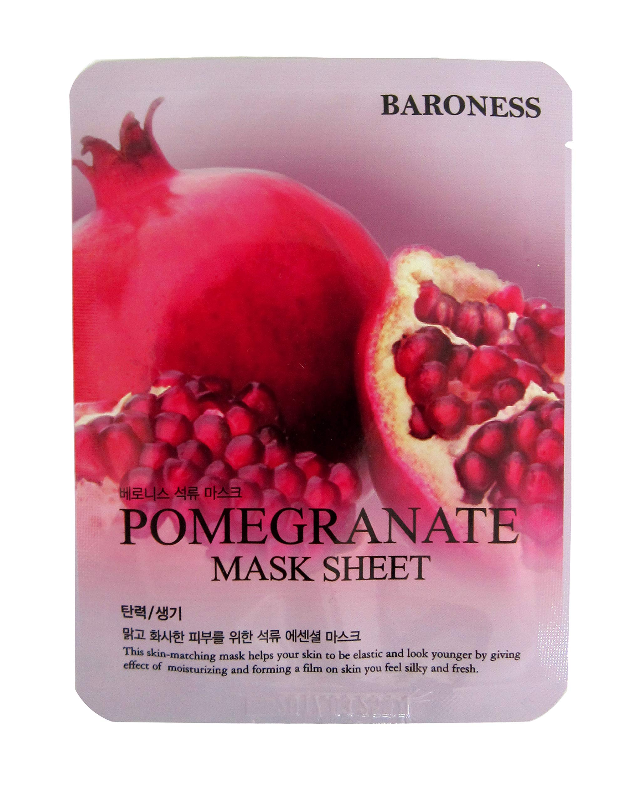 Baroness Pomegranate Sheet Mask - Hydrating & Brightening Facial Mask (Pack of 2) | Korean Skincare for Glowing Skin - Perfect for Spa Night & Self-Care Routine